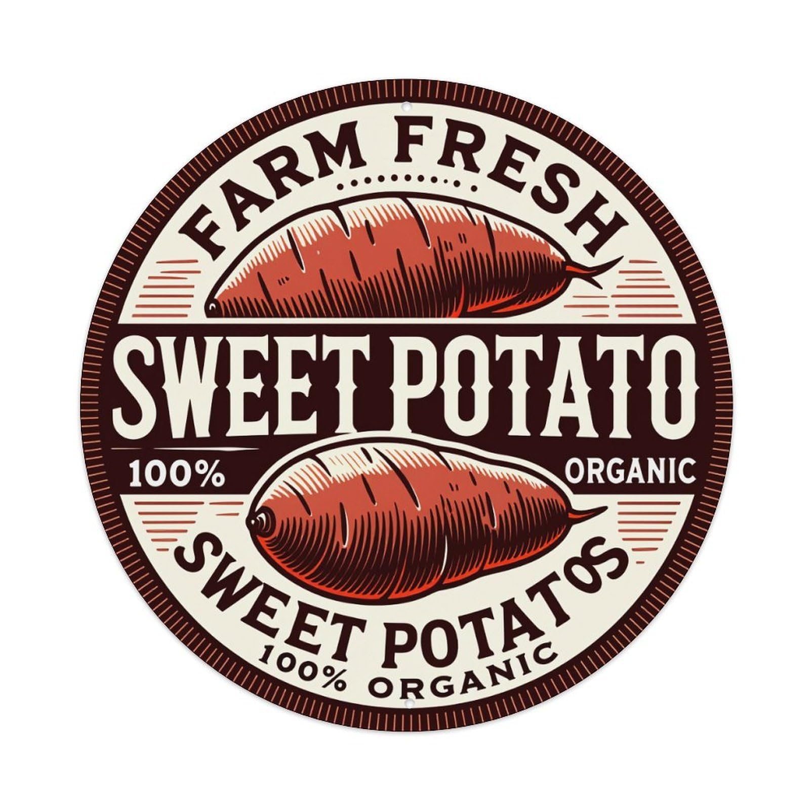 Farm Fresh Sweet Potato Organic Round Tin Sign Vintage Style Metal Sign Home Bar Garden Wall Plaque Decor Metal Poster 8x8 Inch