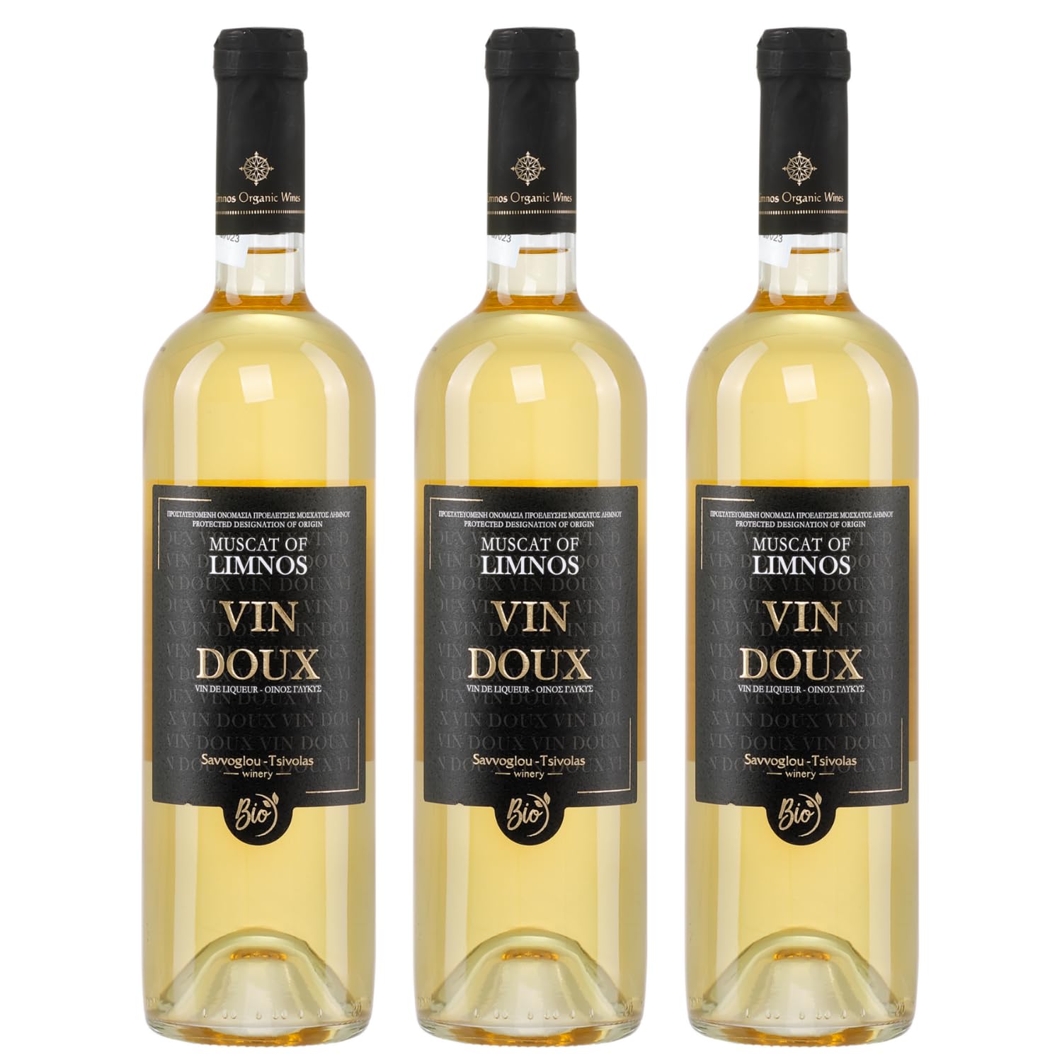 Limnos Bio Likörwein 3x 0,75l Savvoglu | Weißer Griechischer Likörwein | 15% Vol. | +20ml Jassas Olivenöl | GR-BIO-01