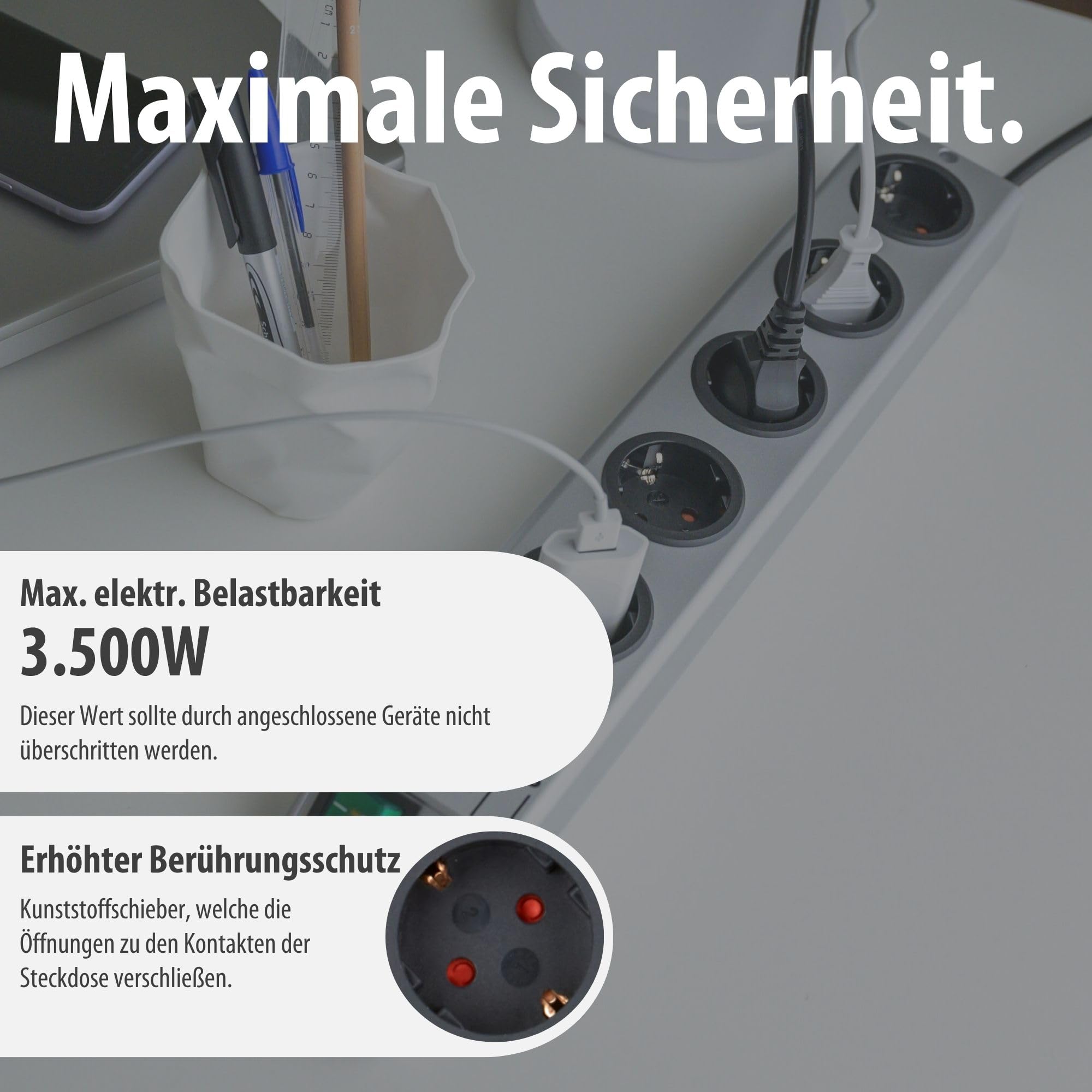 Brennenstuhl Super-Solid regleta de 5 enchufes con protección contra sobretensiones (regleta eléctrica con Cable de 2,5m e Interruptor - de policarbonato Resistente a la Rotura) Plata