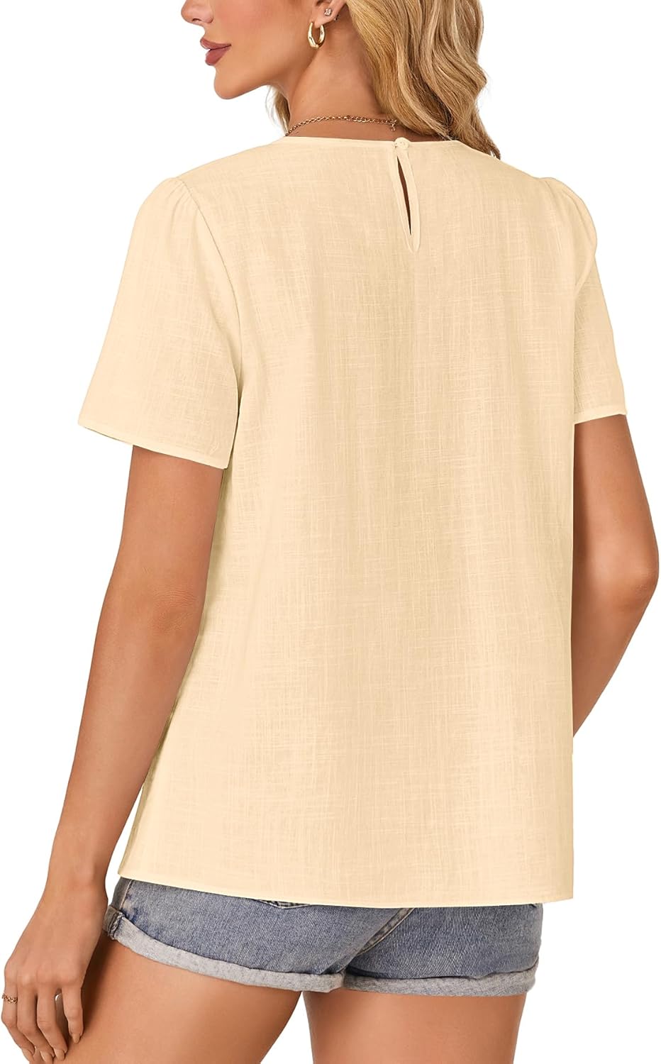 Vrtige Women's Crewneck Lace Crochet Shirt Eyelet Short Sleeve Casual Blouse Shirt Top - Image 5