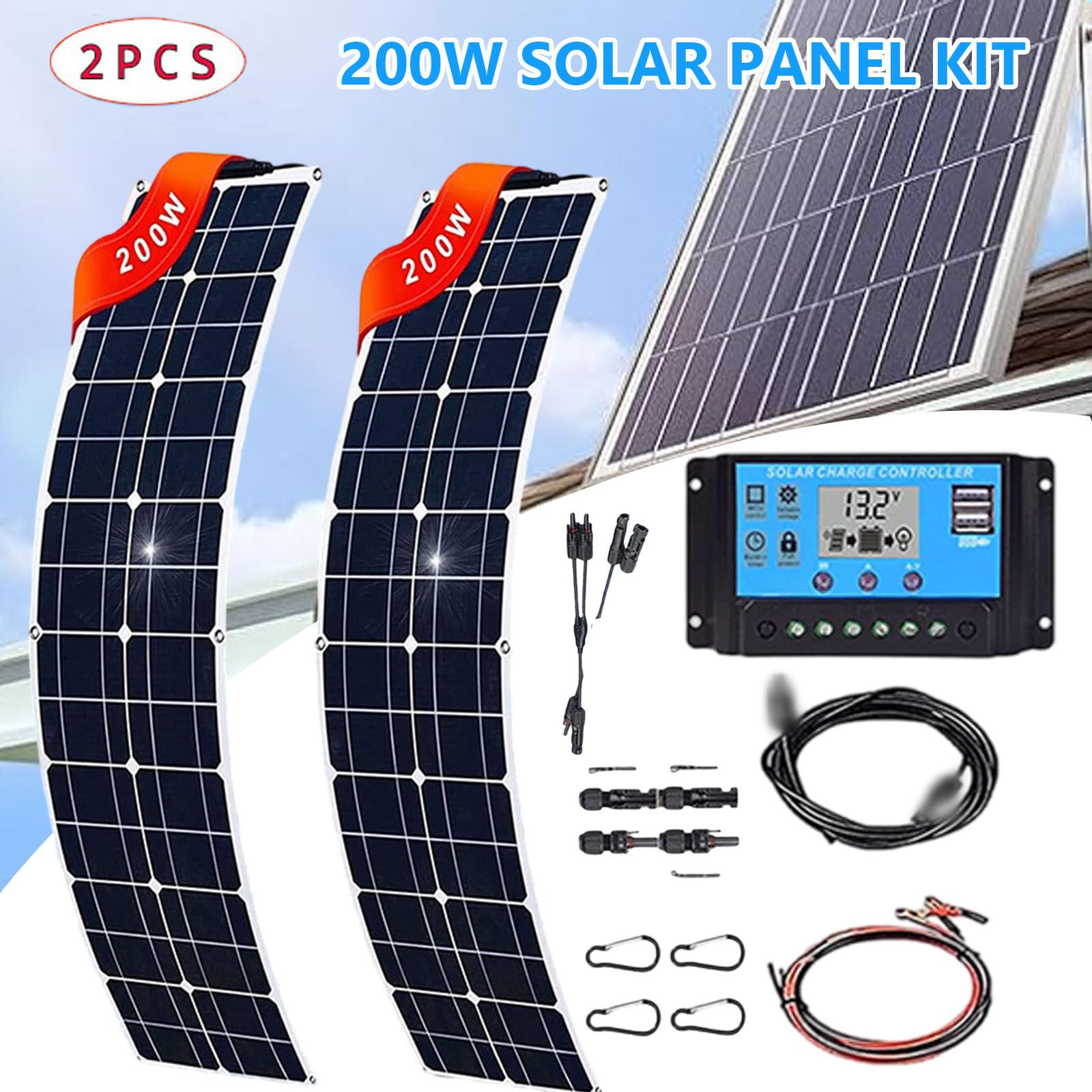 Pannello Solare Flessibile, Kit Di Espansione Pannello Solare Da Tetto Da 400 W, Ip67 Kit Di Montaggio Solare Portatile Impermeabile, Solare Aggiuntivo Alimentazione Per La Ricarica Della,White
