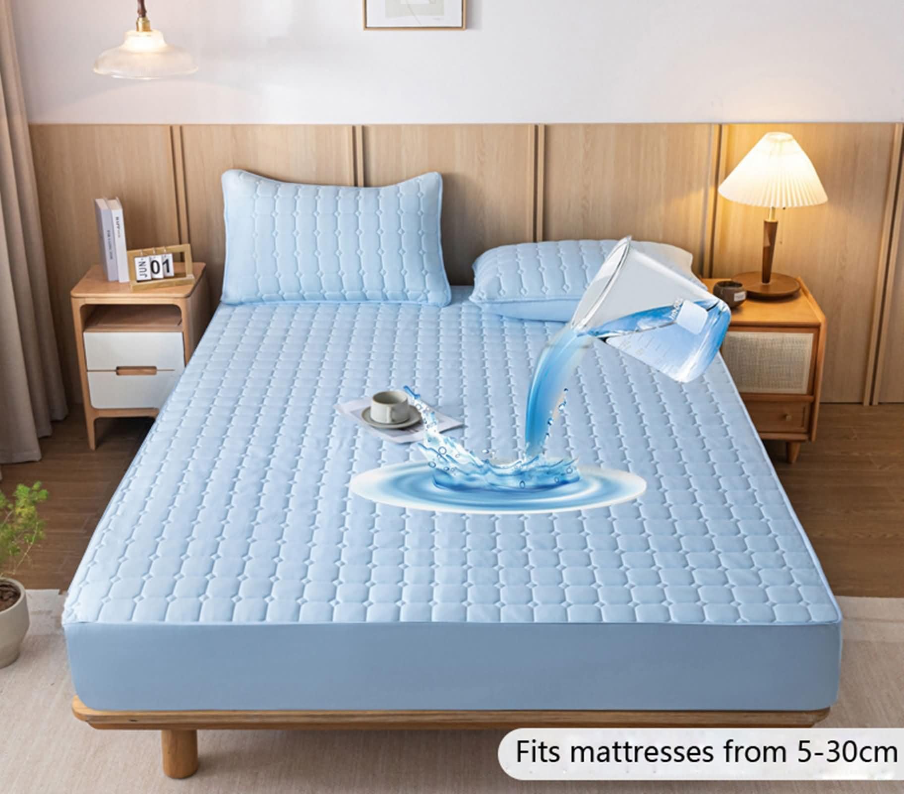 Daesar Lenzuola Singolo Sotto con Angoli e 2 Federe 90 x 200 x 30 CM, Lenzuolo Letto Singole Estive Cotone Lavato Tinta Unita con Quadretti Rombo Strutturato Lavabile in Lavatrice, Blu Chiaro
