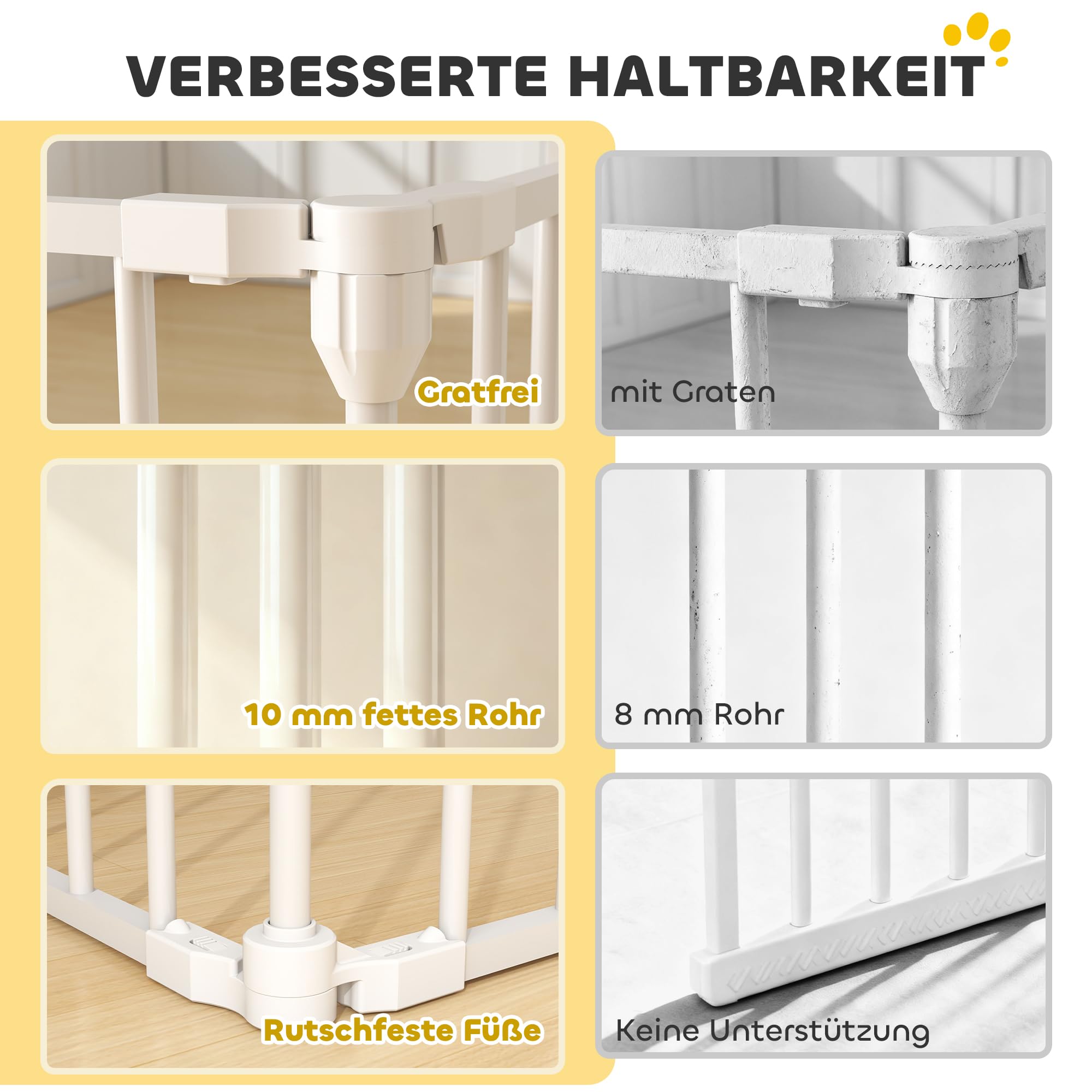 PawHut Welpenauslauf, 8-teilig Welpenlaufstall mit Tür, faltbar Laufstall Baby mit Doppelverriegelungssystem, 61x75cm Hundelaufstall für drinnen und draußen, für Kinder kleine mittelgroße Hunde Weiß