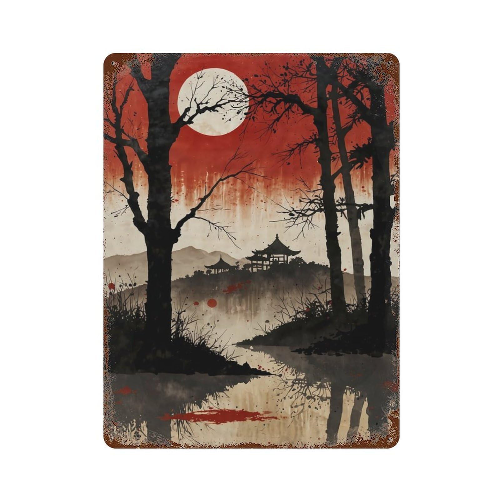 Moonlit Serenity Rusty Metal Tin Sign 15.7"x11.8", Ideal for Pub, Kitchen And Man Cave Decor