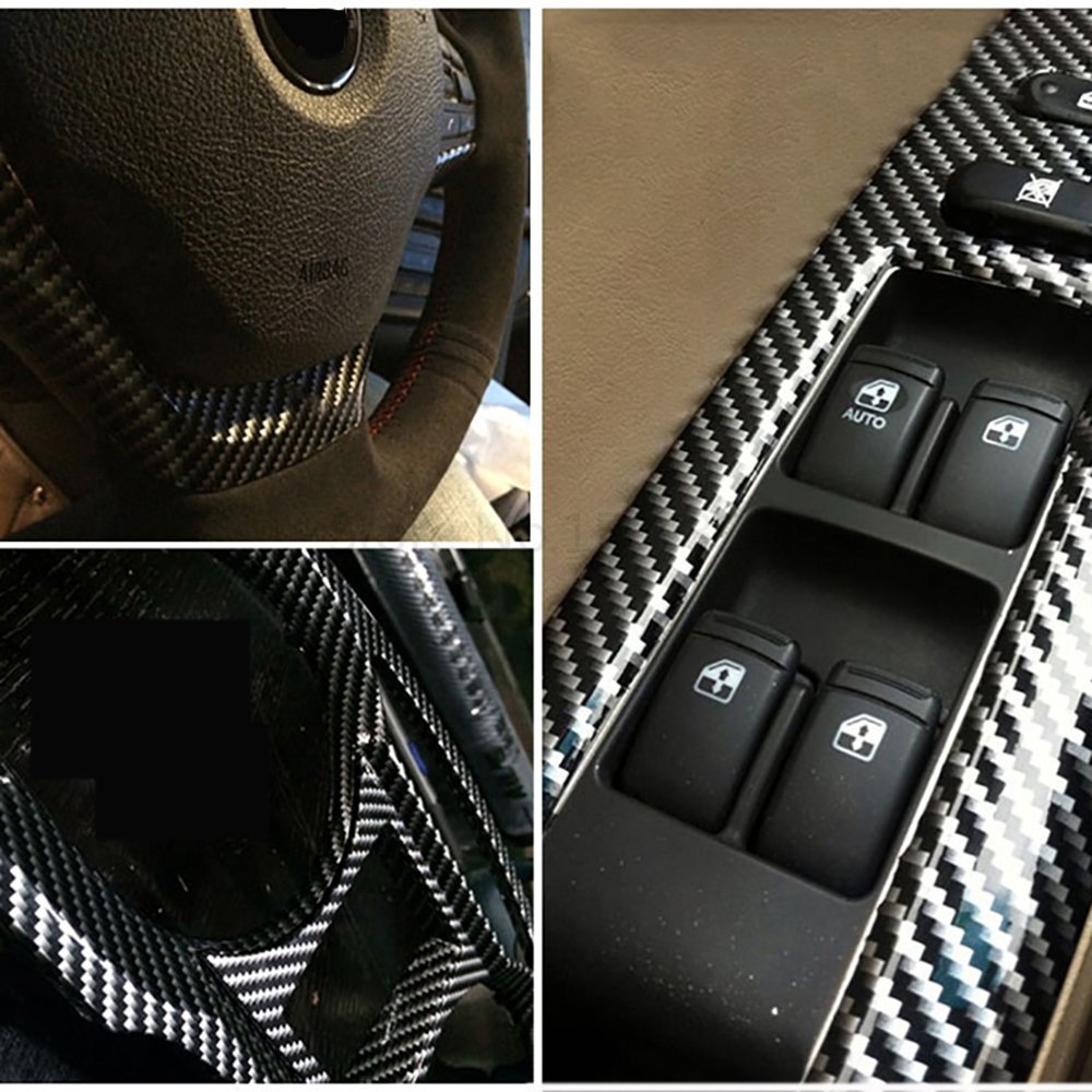 Wrapping Pellicola 10/30*100 centimetri Lucido In Fibra di Carbonio Pellicola Dell'involucro Del Vinile Automobili Auto Moto FAI DA TE Adesivo Decorativo Avvolgimento Copertura(Silver Black,50x600cm)