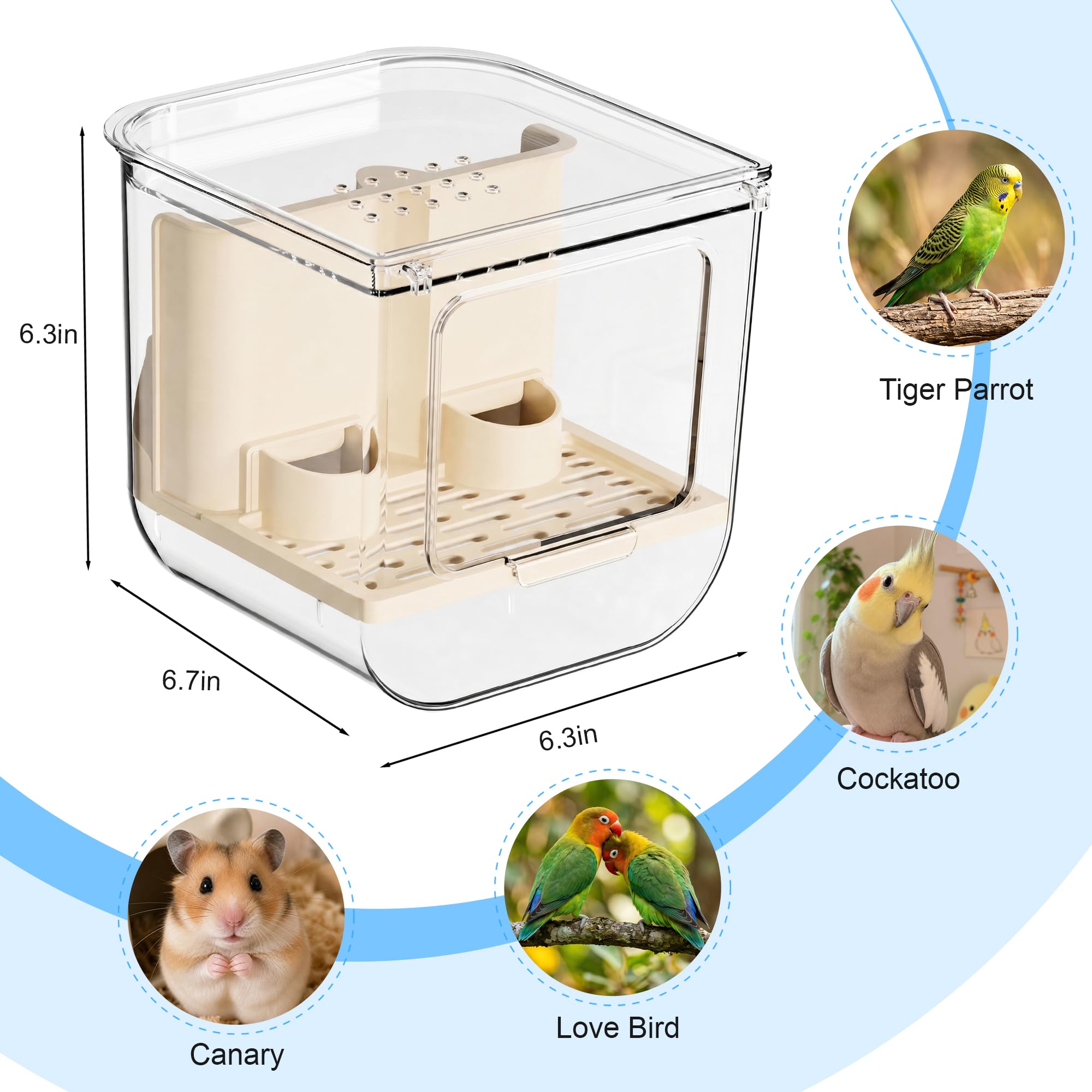 Mangeoire automatique sans désordre pour cage à oiseaux 2 en 1 transparent pour perroquet, boîte de bain et boîte de bain pour oiseaux avec capacité de 765,4 g, accessoires anti-déversement