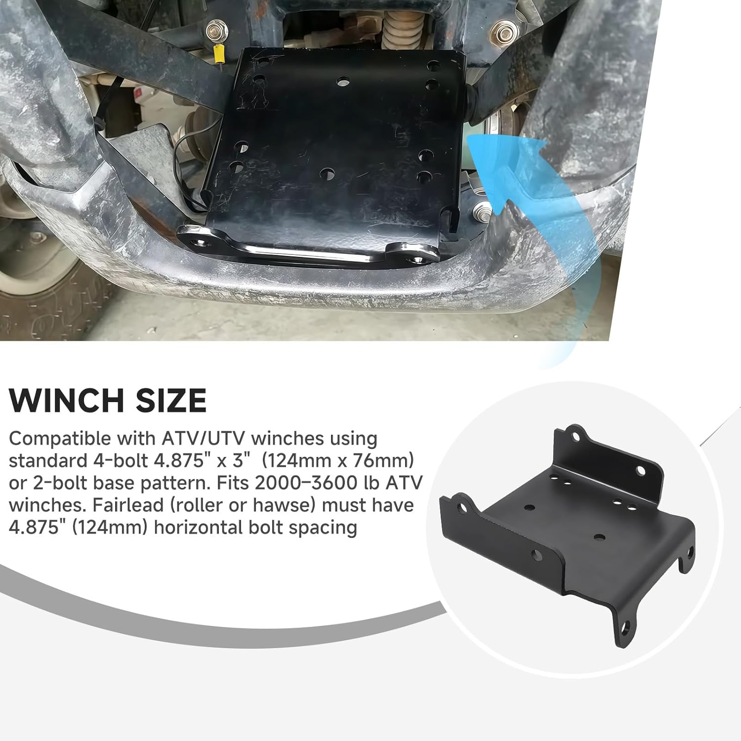 ATV Winch Mounting Bracket Kit Compatible with Suzuki King Quad 450/500 AXi/700/750 Winch Mount, Fits 2000–3600 lb Winches, 4.875" Fairlead, Standard 4-Hole 4 7/8"x 3"& 2-Hole Mounting Plate