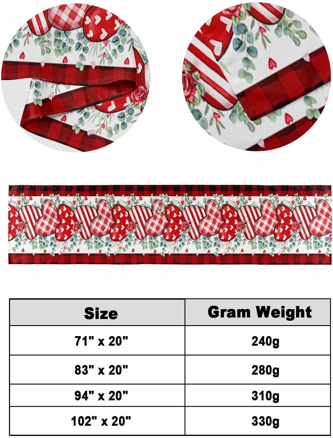 Valentine's Plaid Love Bed Runner Scarf Bedding Accessory For Twin Size Bed,Soft Bed Scarves And Runners Stainproof Dustproof Bedroom Protector For Hotel,Eucalyptus Leaves Red Rose Flower 71"x20"