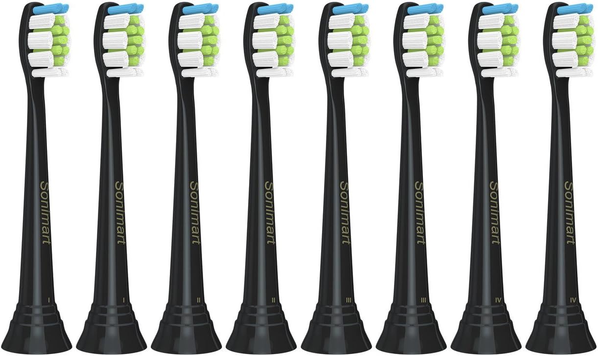 Sonimart Premium Replacement Toothbrush Heads compatible with Sonicare DiamondClean HX6063, Black 8 pk, for DiamondClean, Essence+, Plaque Control, Gum Health, FlexCare, HealthyWhite EasyClean