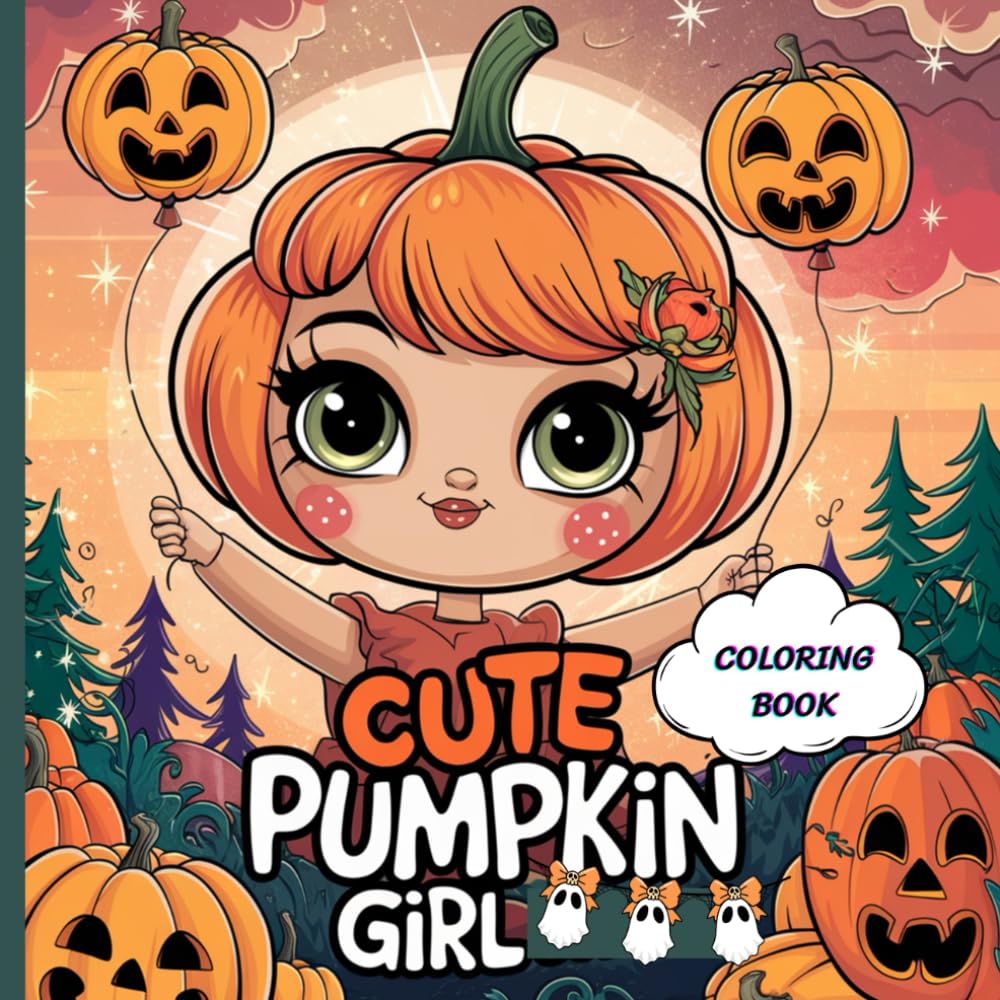 Cute Pumpkin Girl Coloring Book: Fun and Easy Fall & Halloween Coloring Pages for Kids Ages 3–8