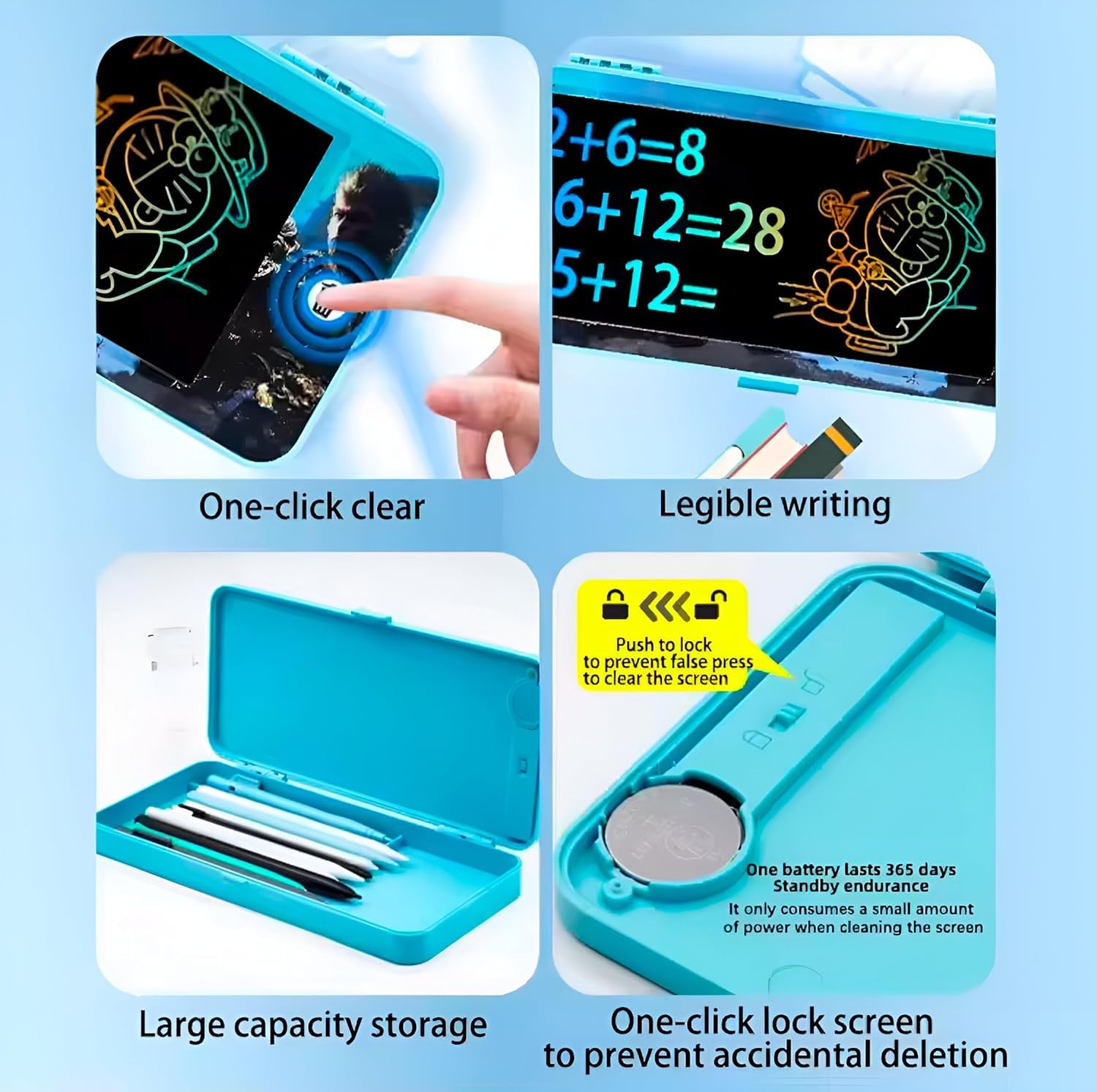 KRIREEN Writing Tablet 2 in 1- Pencil Case for Kids | LCD Digital Slate, E-Note Pad for Boys & Girls | LCD Drawing Pencil Box |Doodle Writing Board for School Going (Color May Vary) Pack of 1 2