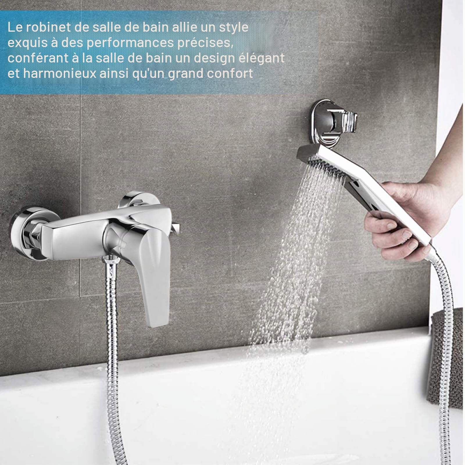 GBKDQQ Robinet de douche mitigeur monocommande : mitigeur douche, robinet de douche montage mural, robinet douche avec bec G ½, robinet pour salle de bain