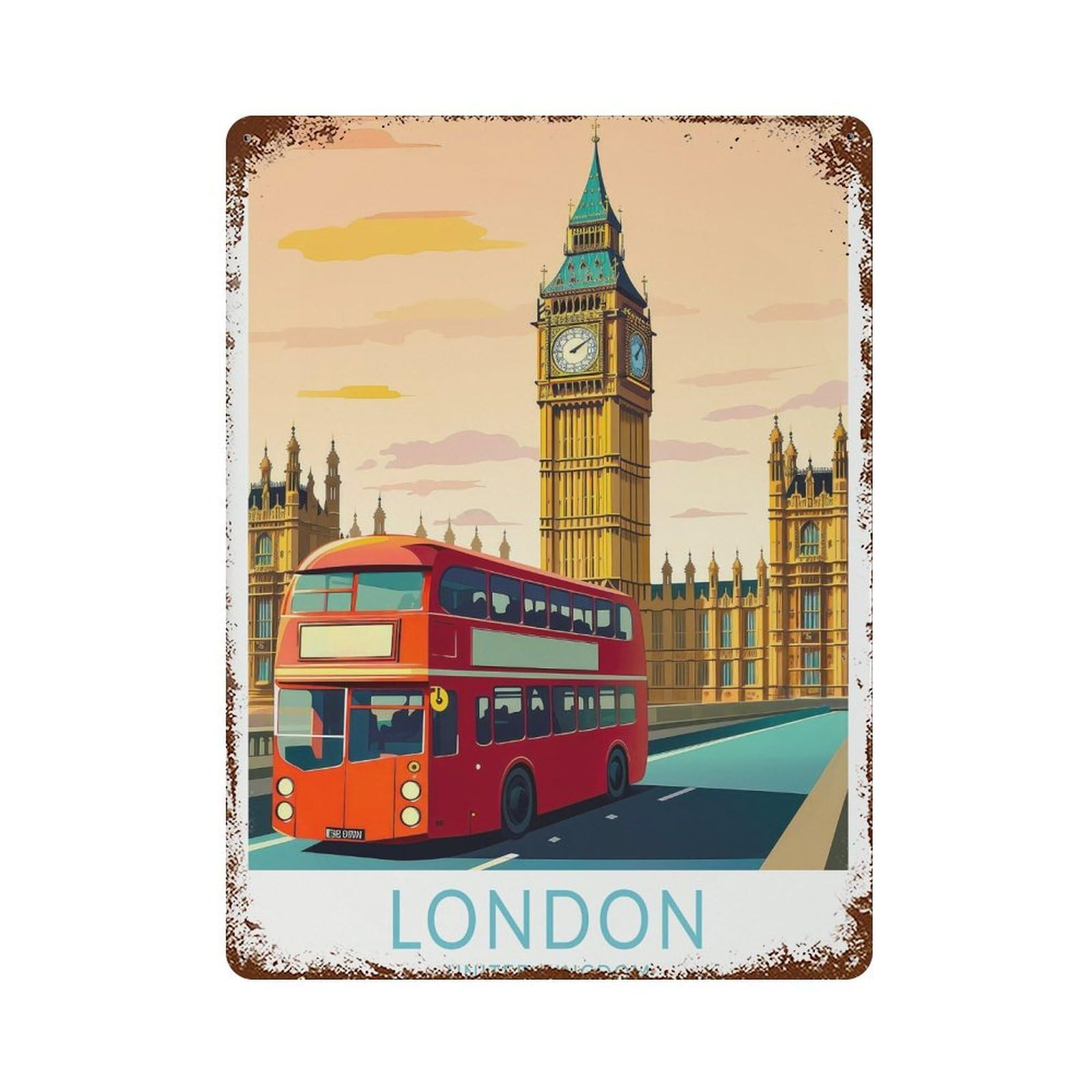 xiaoxiaoshen London Big Ben England Travel Bridge United Kingdom Traveler Gift (2) Wall Decor Art Metal Tin Poster Modern Home Decor Art Home Bar Shop Decorations Vintage Sign 40x30cm