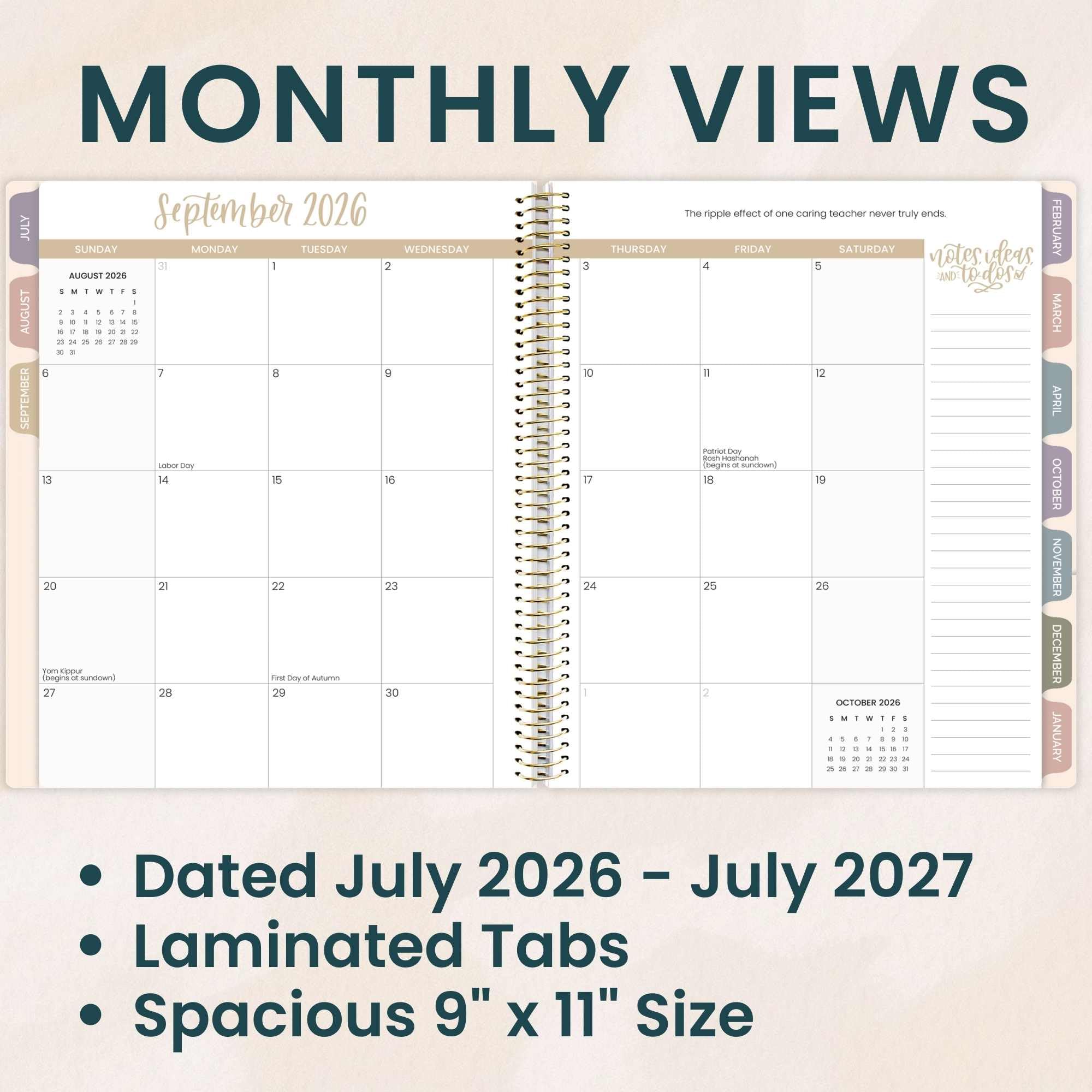 bloom daily planners Lehrerplaner und Kalender für das akademische Jahr 2026–2027, 7 Perioden Unterrichtsplan, Organizer-Buch für Klassenzimmer oder Heimschule, 22,9 x 27,9 cm (austauschbarer Einband