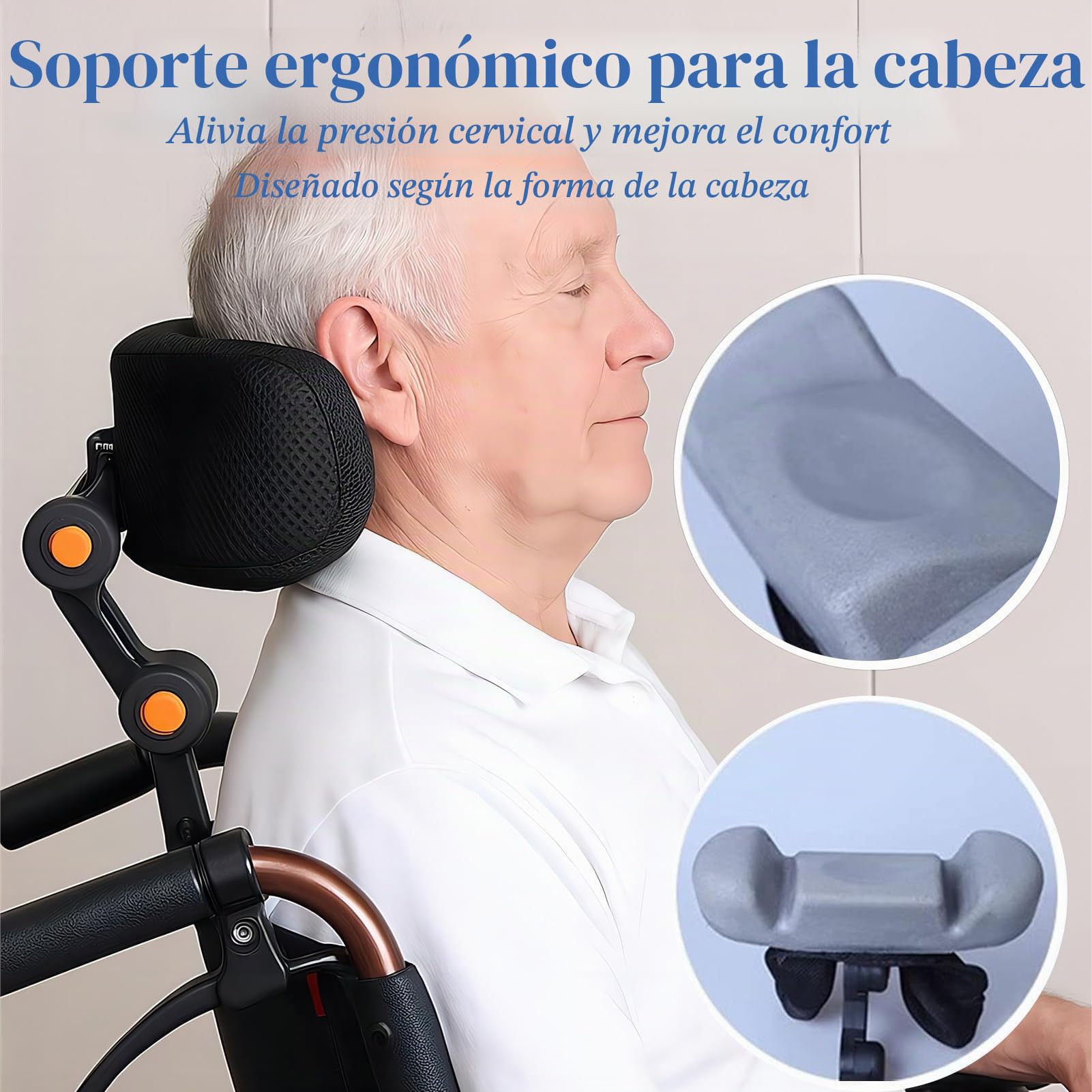 Reposacabezas ajustable para silla de ruedas – Almohada y cojín ergonómicos para reposacabezas, soporte de cabeza y cuello, ideal para personas mayores y discapacitadas – Compatible con sillas manuale