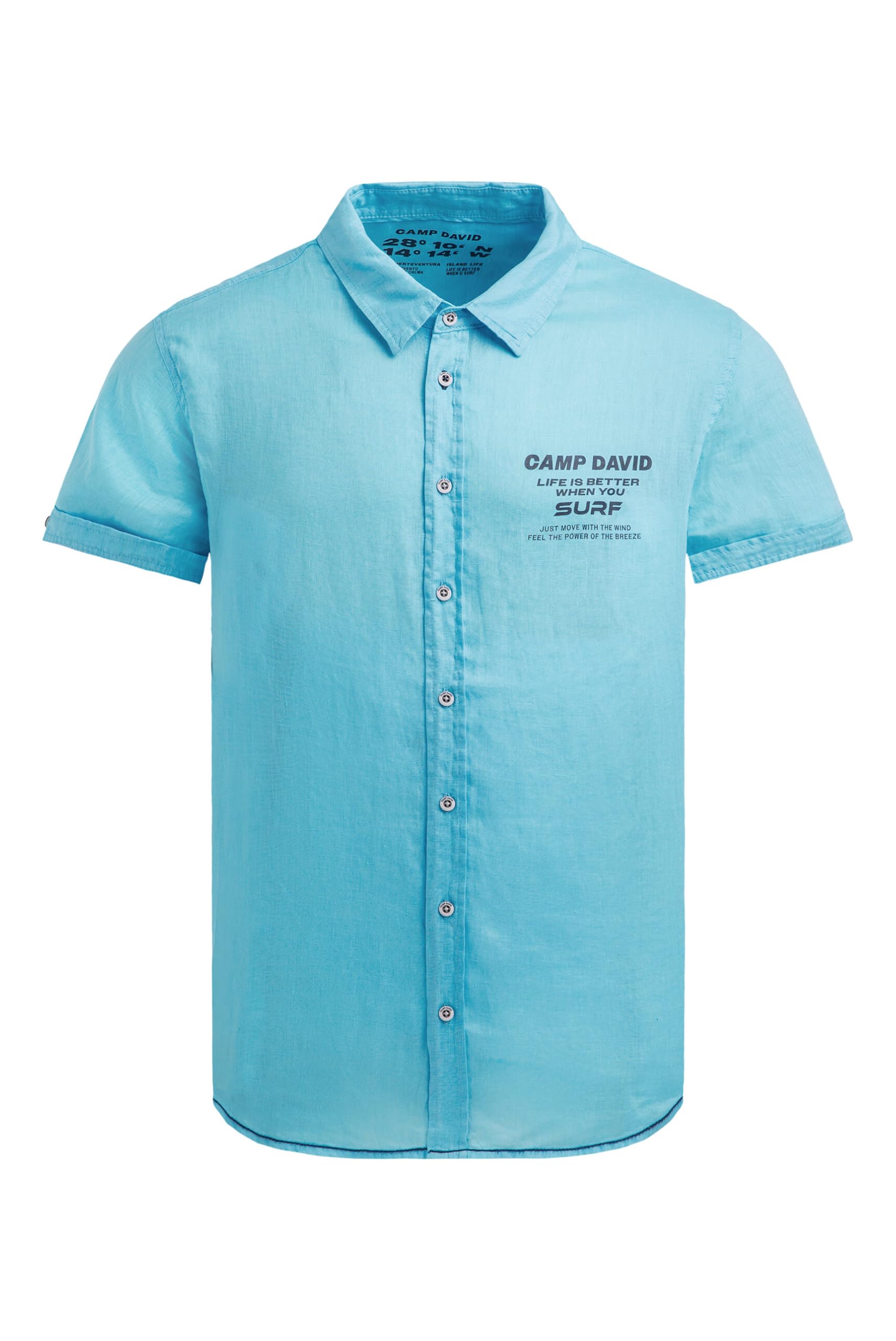 Camp David Herren Leinenhemd Kurzarm, Sommerhemd im Regular Fit mit Kentkragen und Logo Prints