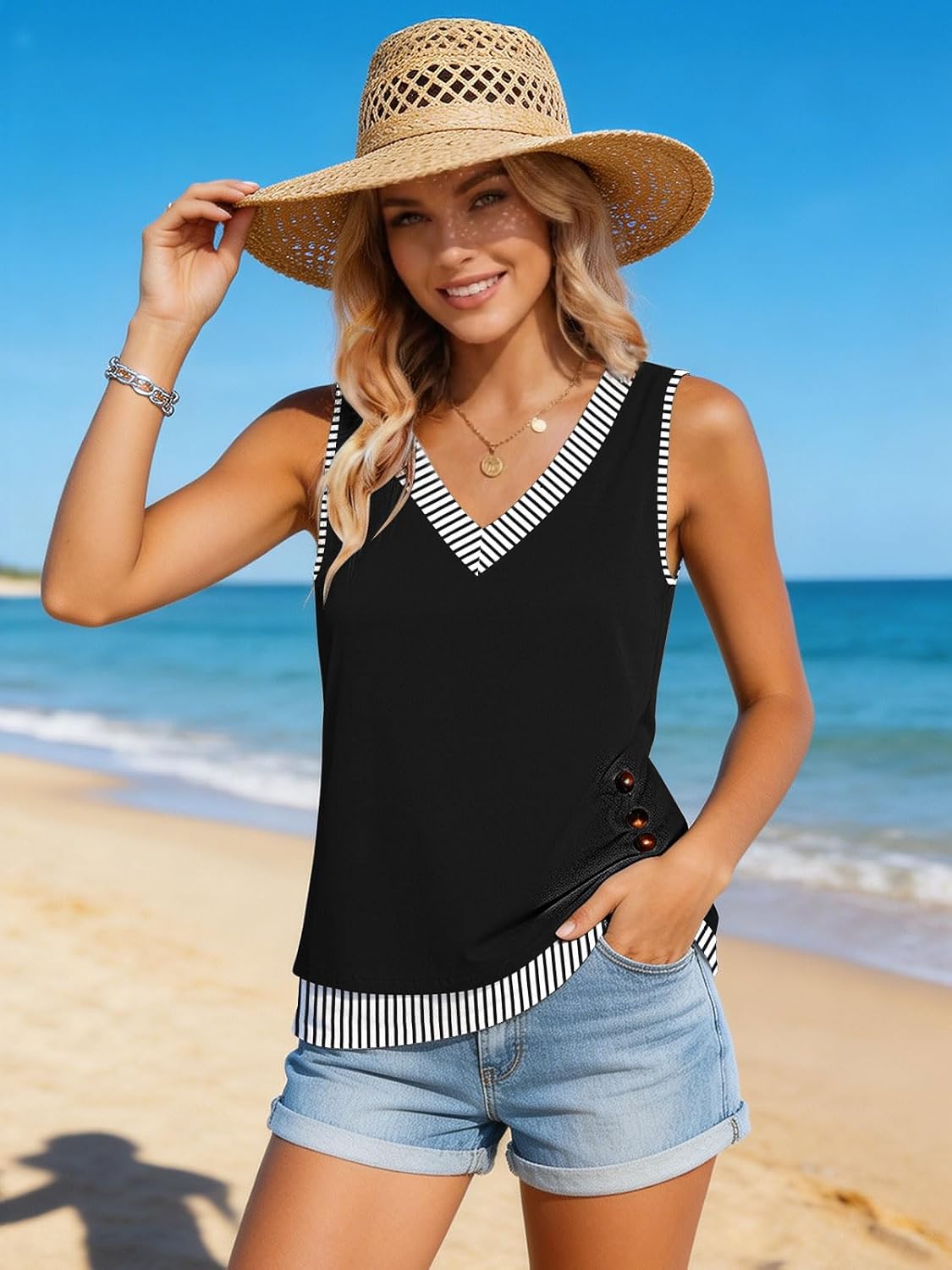ETCYY Women's Sleeveless V Neck Tank Tops Summer Trendy 2026 Causal Cute Printed Loose Fit Workout Athletic Yoga Shirts