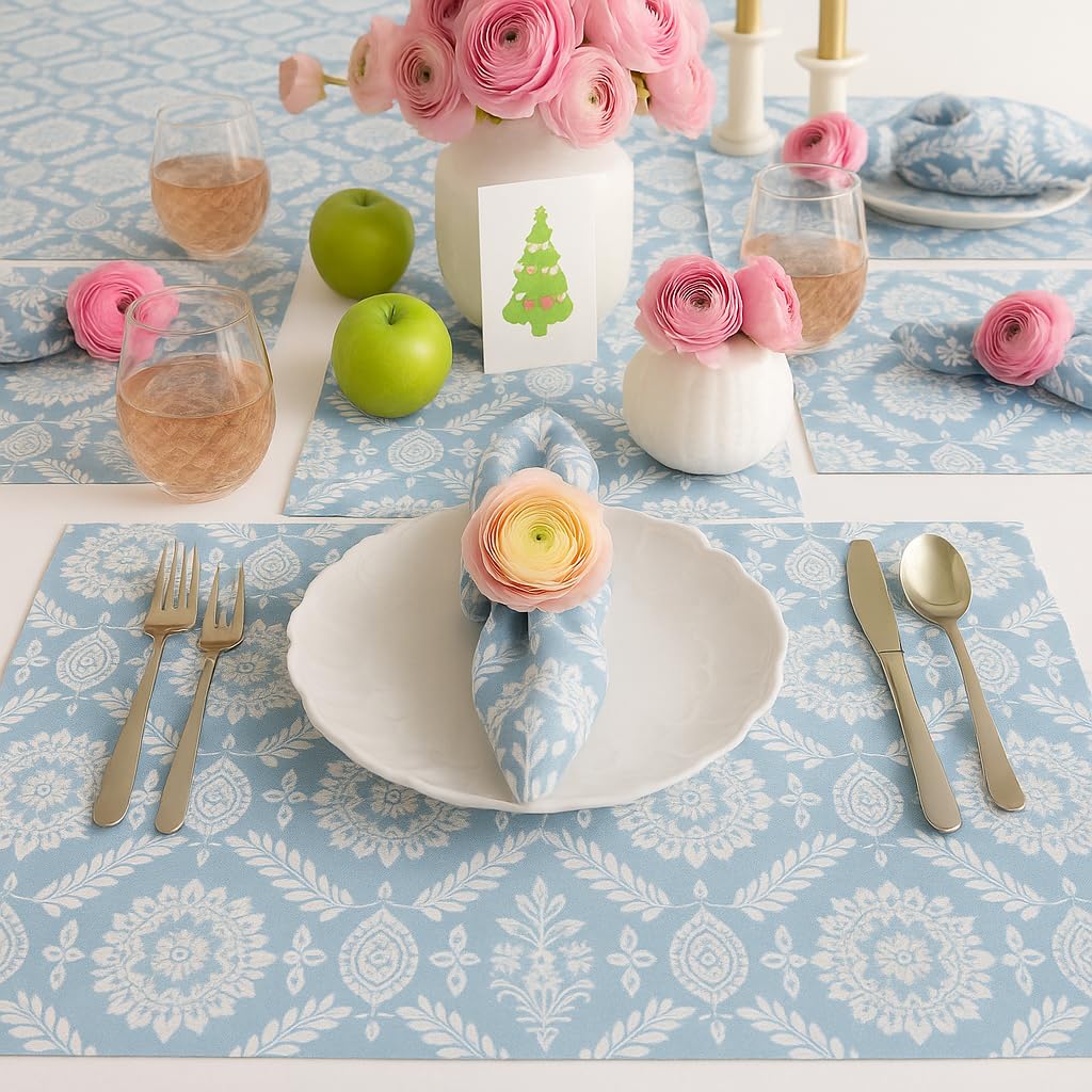 WWW.THROWPILLOW.IN Powder Blue Floral Pattern Bedside Table Runner 13x60 Inch| Chic Table Runner for 4 Feet Long Bedroom Side Table, Nightstand, Bedside Cabinet, Bed Table |Diwali Decor, Living Room 3
