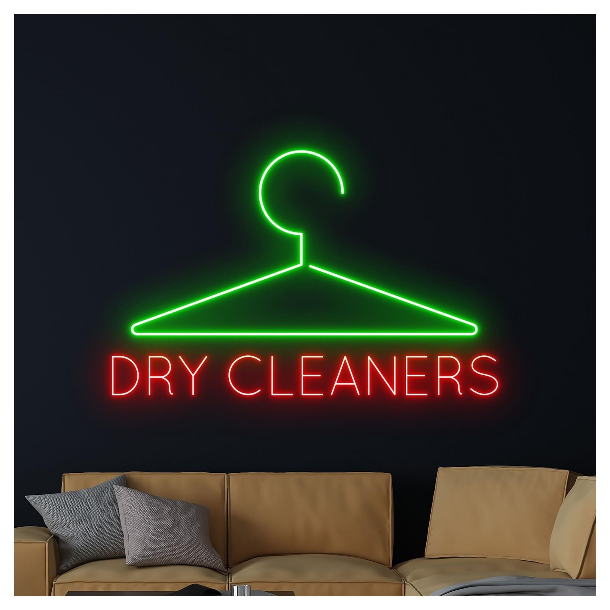 Decoración Lámparas Letrero De Neón Dry Cleaners Luz LED Regulable Para Colgar En Armario, Ideal Para Lavandería, Tienda De Ropa, Decoración De Pared 50cm