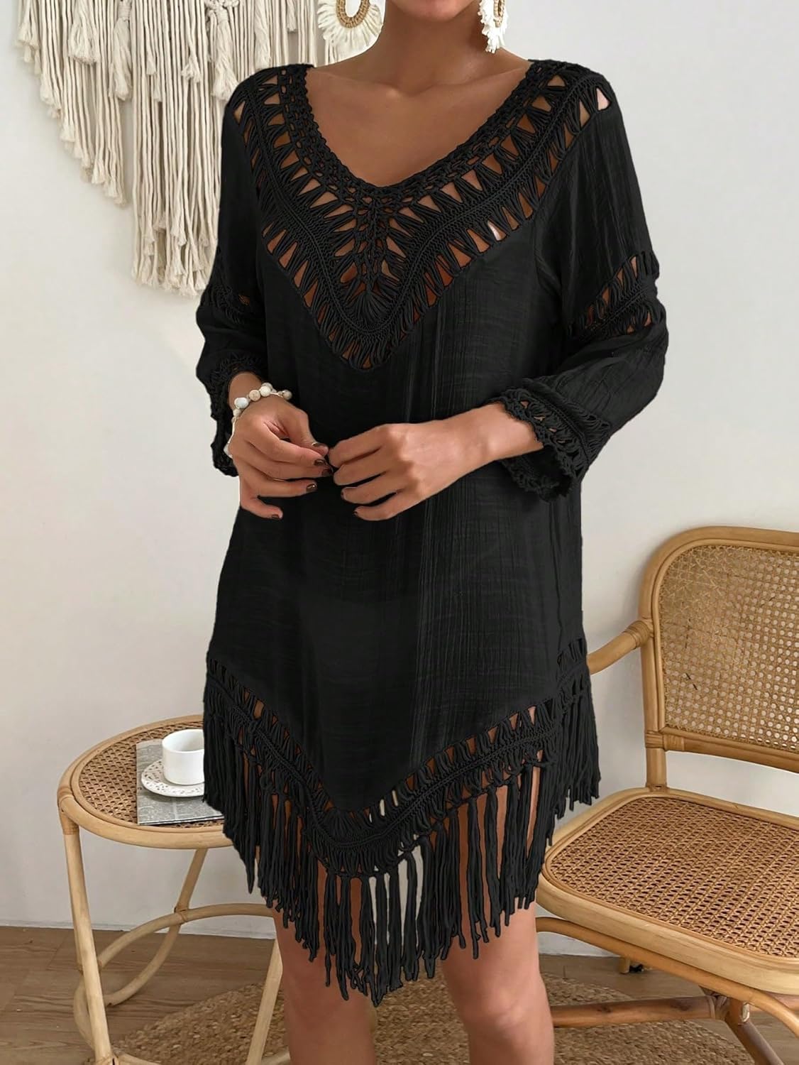 swimsuit coverup for women Handcrocheted Loose Casual Cover Up