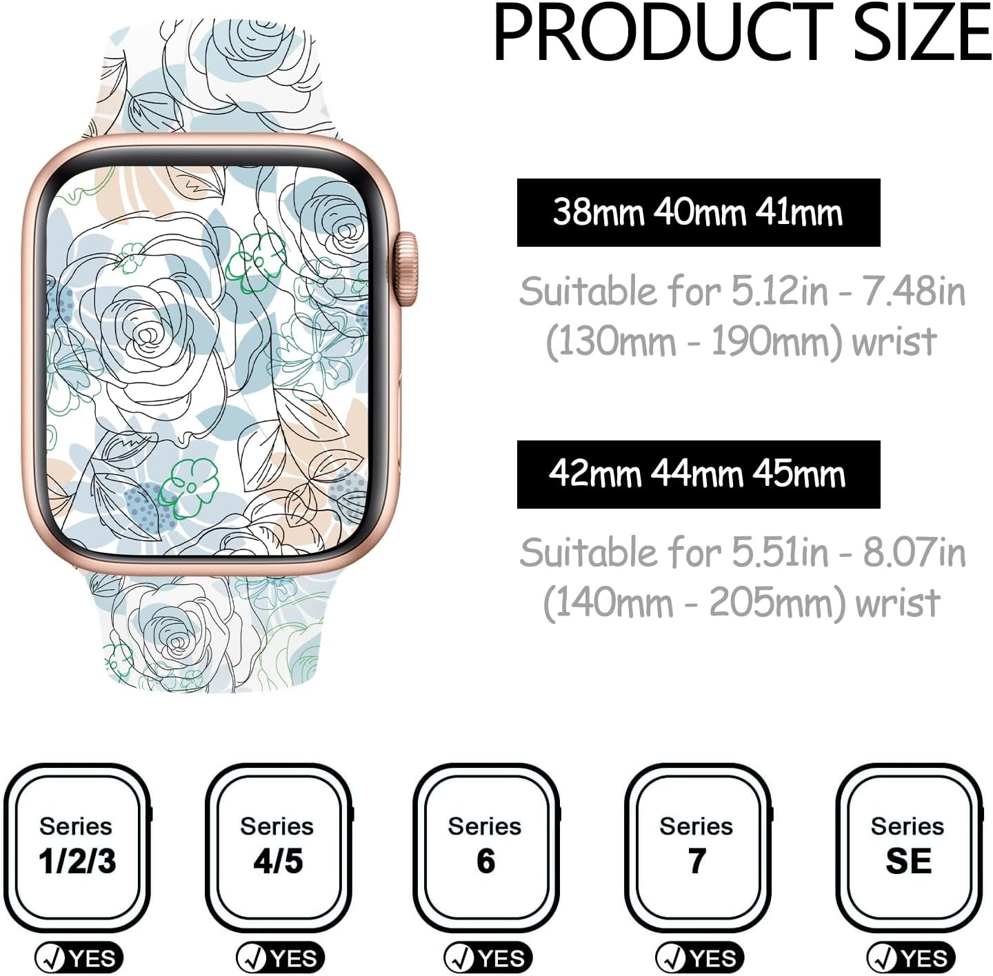 Band Compatible with Apple Watch Bands 40mm 41mm 38mm 44mm 45mm 42mm Women Men, Printed Soft Silicone Waterproof Replacement Pattern Strap Wristband for iWatch Series 7 6 SE 5 4 3 2 1 - Image 3