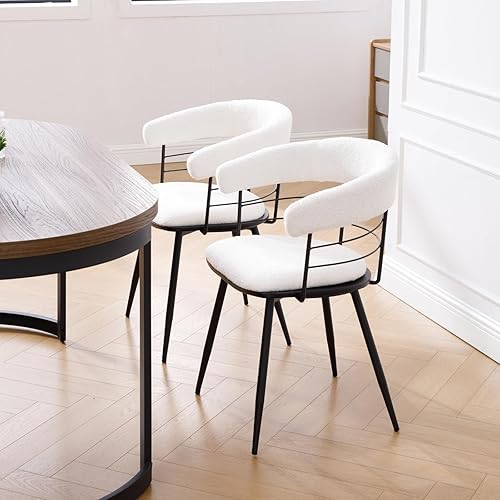 Miniatura 9 de DUOMAY Juego de 2 sillas de comedor modernas de sherpa, sillas de cocina tapizadas con patas de metal negro, sillas laterales con respaldo abierto,