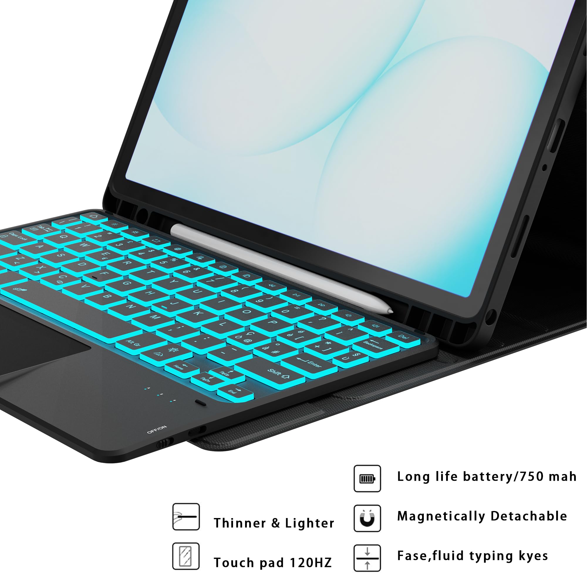 Custodia Tastiera per Samsung Galaxy Tab A11 Plus /A9+ 11 pollici - 7 Colori Illuminato Senza fili Rimovibile Tablet Tastiera con Touchpad - Layout Italiano QWERTY Cover Tastiera per Tab A11+ Nero