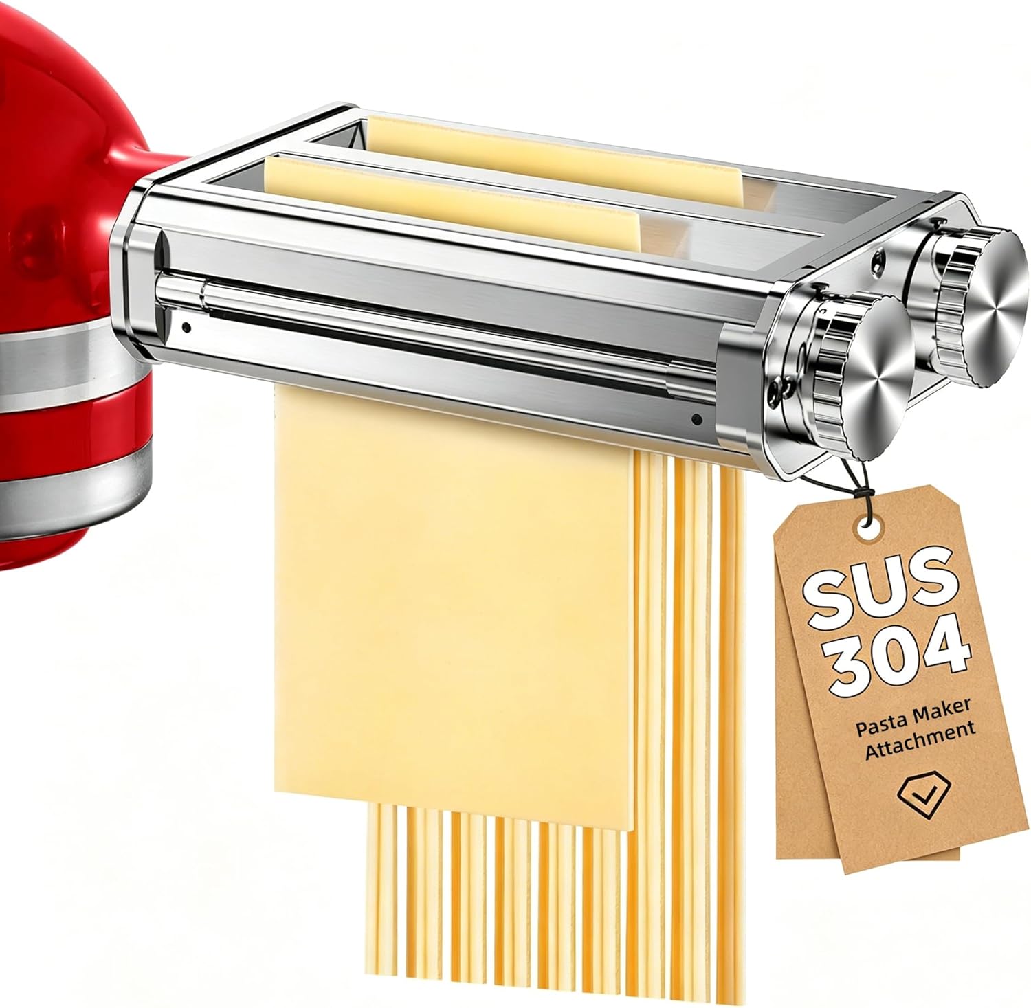 Pasta Maker Attachment for Kitchen Aid Stand Mixers, Rust-Proof, 8 Thickness Settings, Easy to Clean, 3 in 1 Accessories for Homemade Spaghetti, Fettuccine, Lasagna, 304 Stainless Steel