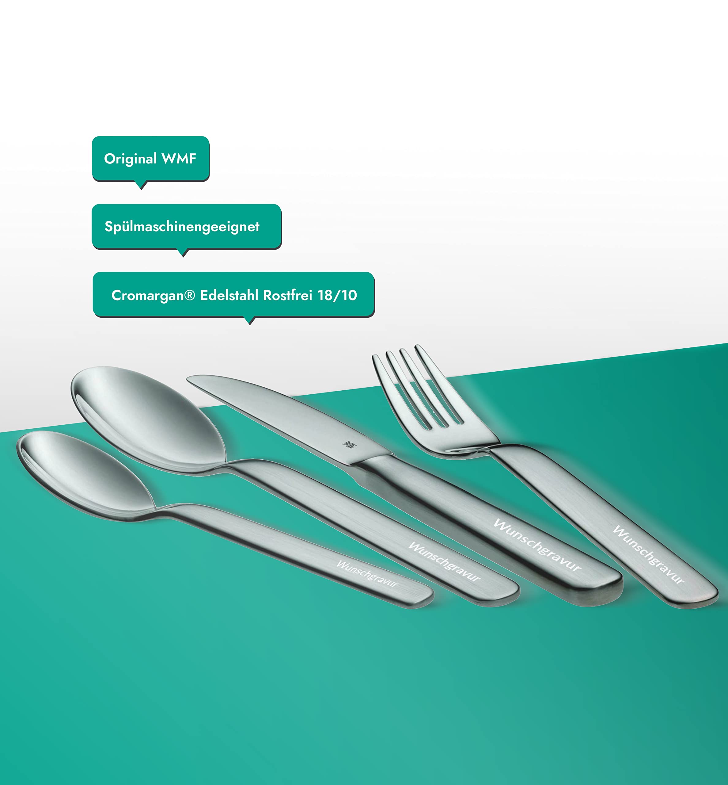 WMF Kinderbesteck mit Gravur 4-teilig First Lyric Taufe - Kinderbsteck ab 4 Jahre individuellen Wunschgravur - Taufgeschenke Jungen