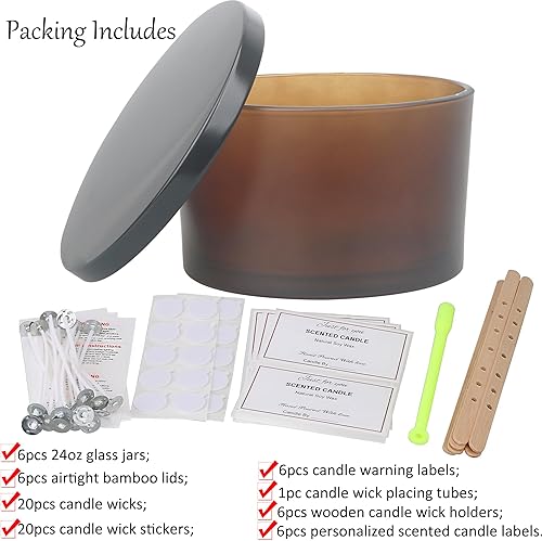 Miniatura 3 de MILIVIXAY Paquete de 6 tarros de vela de 24 onzas con tapas de metal y kits de fabricación de velas, 3 tarros de velas de mecha, tarros de vela de