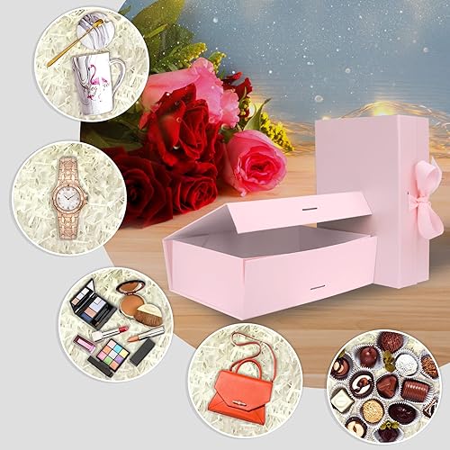 Miniatura 7 de Caja de regalo magnética rosa grande de 13 "X9" X4" con tapa y cinta para regalos