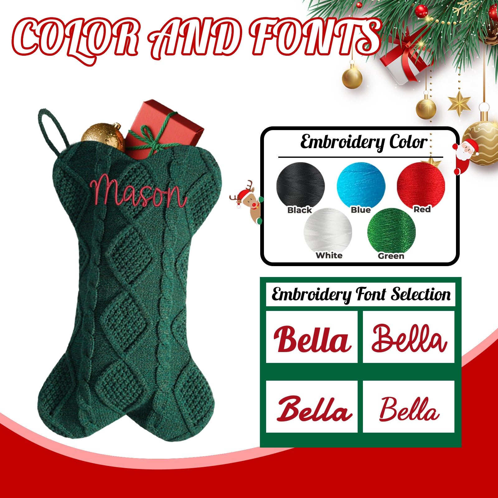 Divertenti calze natalizie personalizzate fai da te da 41,5 cm a forma di osso grande a forma di osso con nome, calze natalizie personalizzate da appendere al caminetto per Natale, feste in famiglia