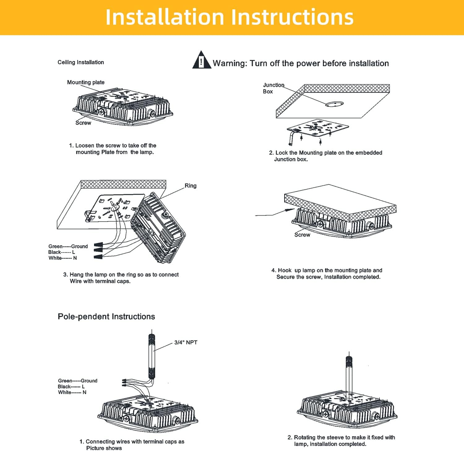 LED Canopy Light 50W,HID/HPS Replacement, 9.5" x 9.5", LED Shop Light, 5700K, AC100-277V, IP65 Waterproof,Canopy Light Outdoor for Gas Station,Warehouse (50W-1P) - Image 6