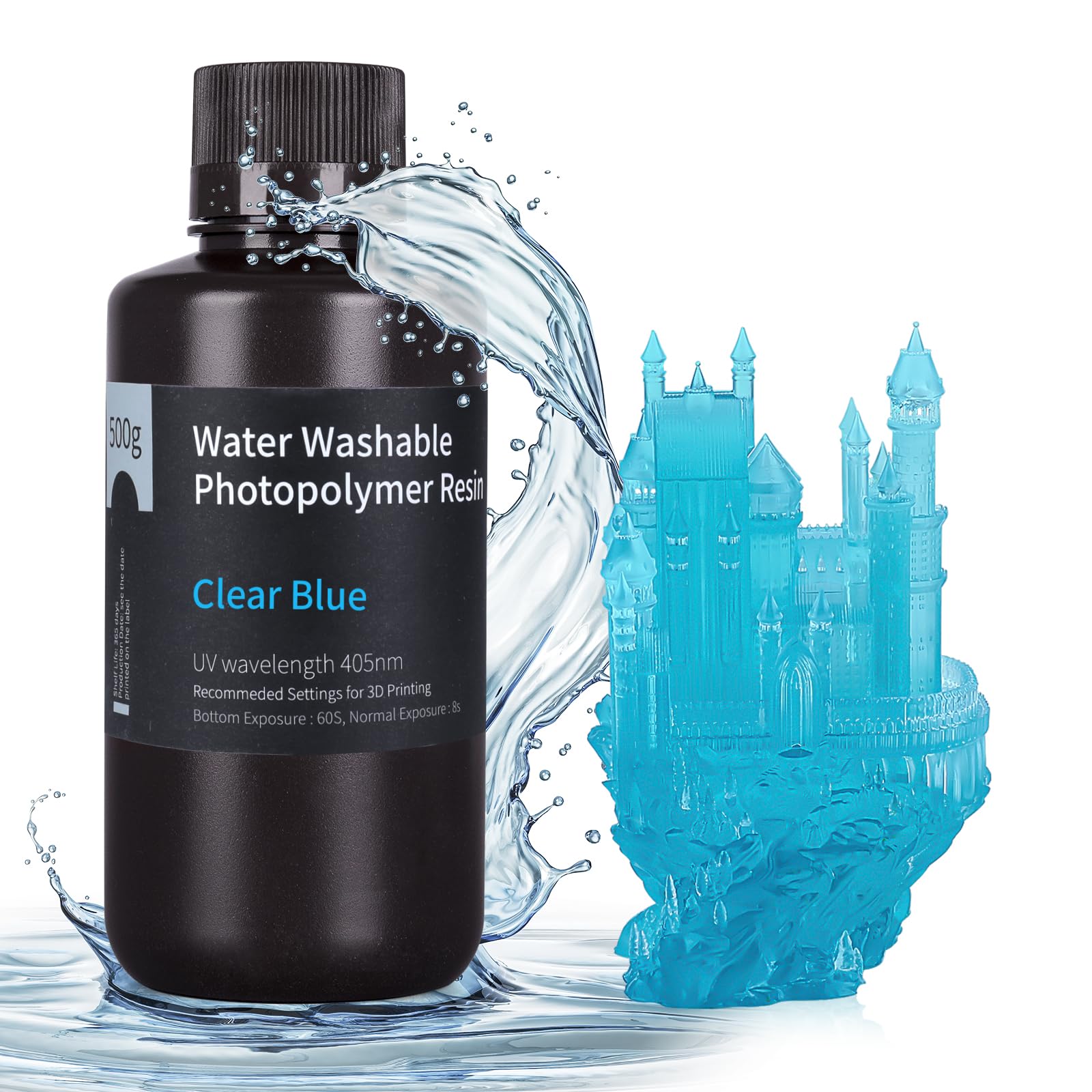 ELEGOO Stampante 3D Lavabile in Acqua Resina LCD Resina Fotopolimerizzante UV 405nm Resina Fotopolimerica per Stampa 3D LCD 500Gram Blu Chiaro