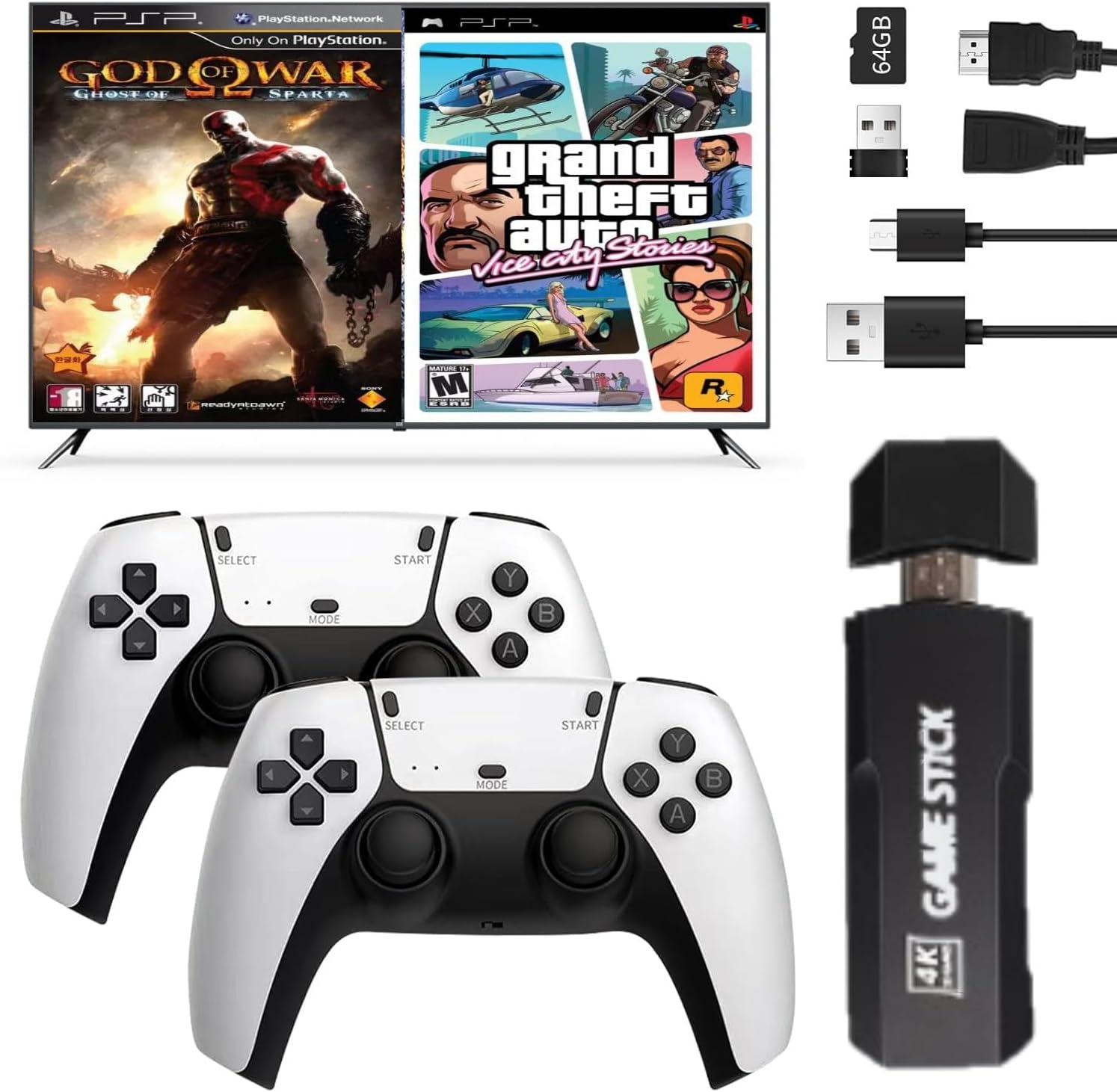 Upgrade 8k Game Stick Compatiable with God of War/COD/Tekken3/Tekken 5/Smackdown/GTA/30000+Games Plug and Play Games Video Game for Childern Retro Game Adults Gift Pack of 1