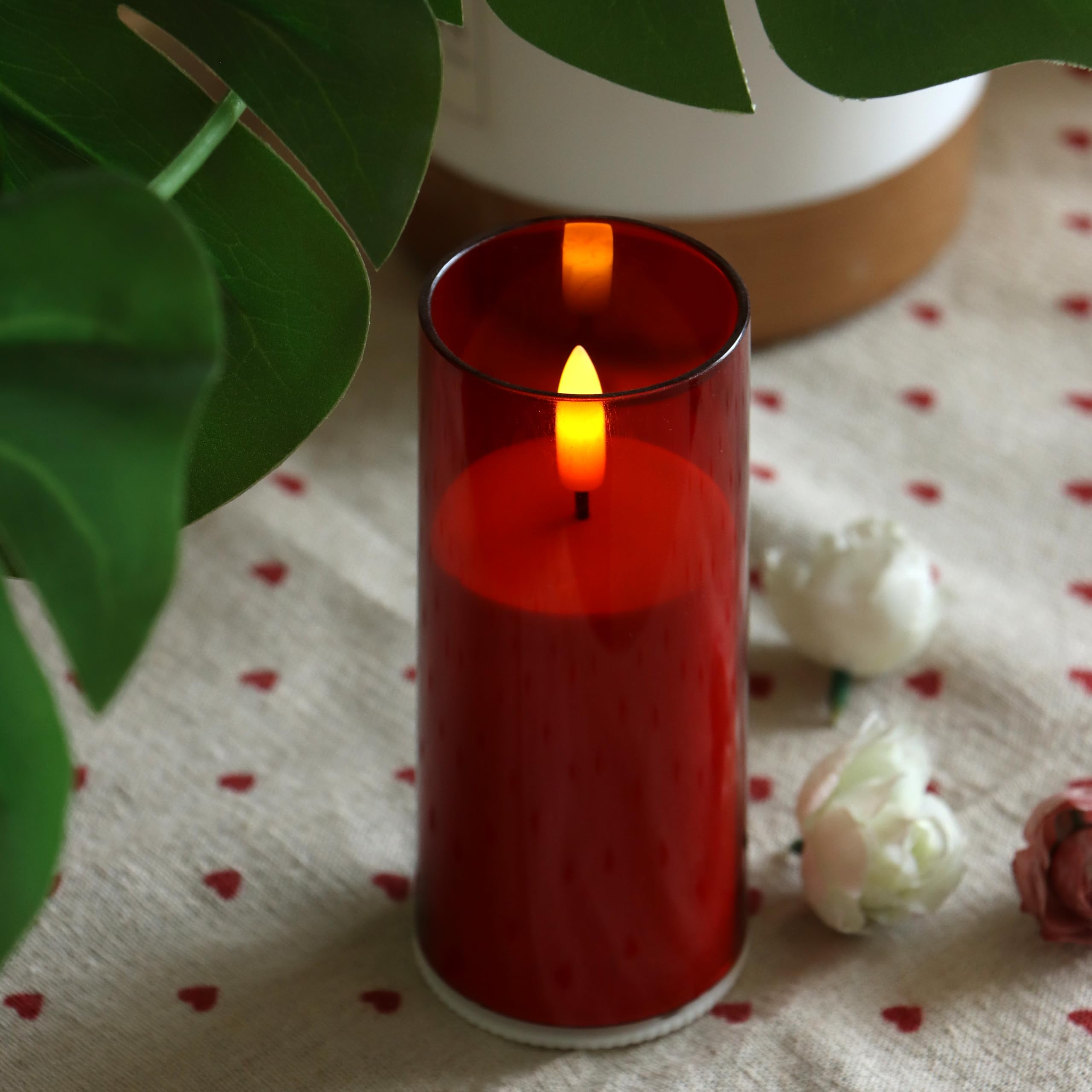 Set di 6 candele rosse senza fiamma a batteria con timer a distanza, 5 x 12,7 cm, paralumi a LED tremolanti, per San Valentino, Natale, feste, centrotavola, tavolo