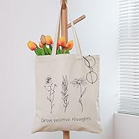Vista 6 de Reginary 4 bolsas de lona para mujer, bolsas de lona para compras, estéticas, reutilizables, bolsas de comestibles para regalos (flores silvestres)