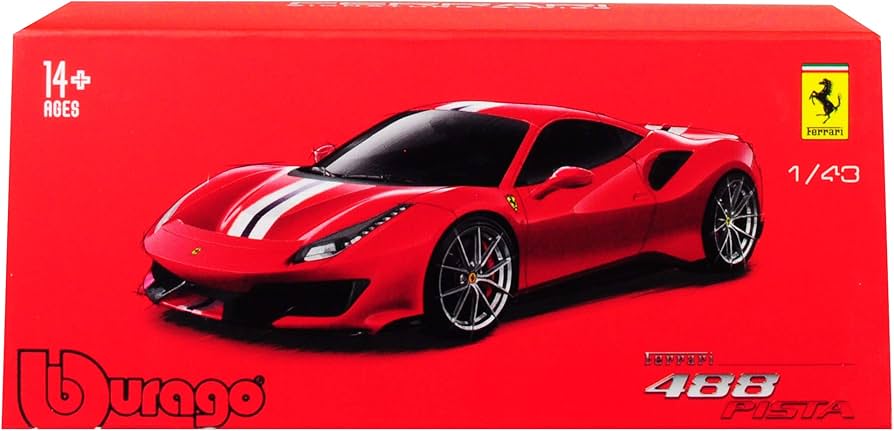 FERRARI 488 PISTA 1:43スケール モデルカー Amazon.com: Ferrari 488 Pista Red with White and Blue Stripes