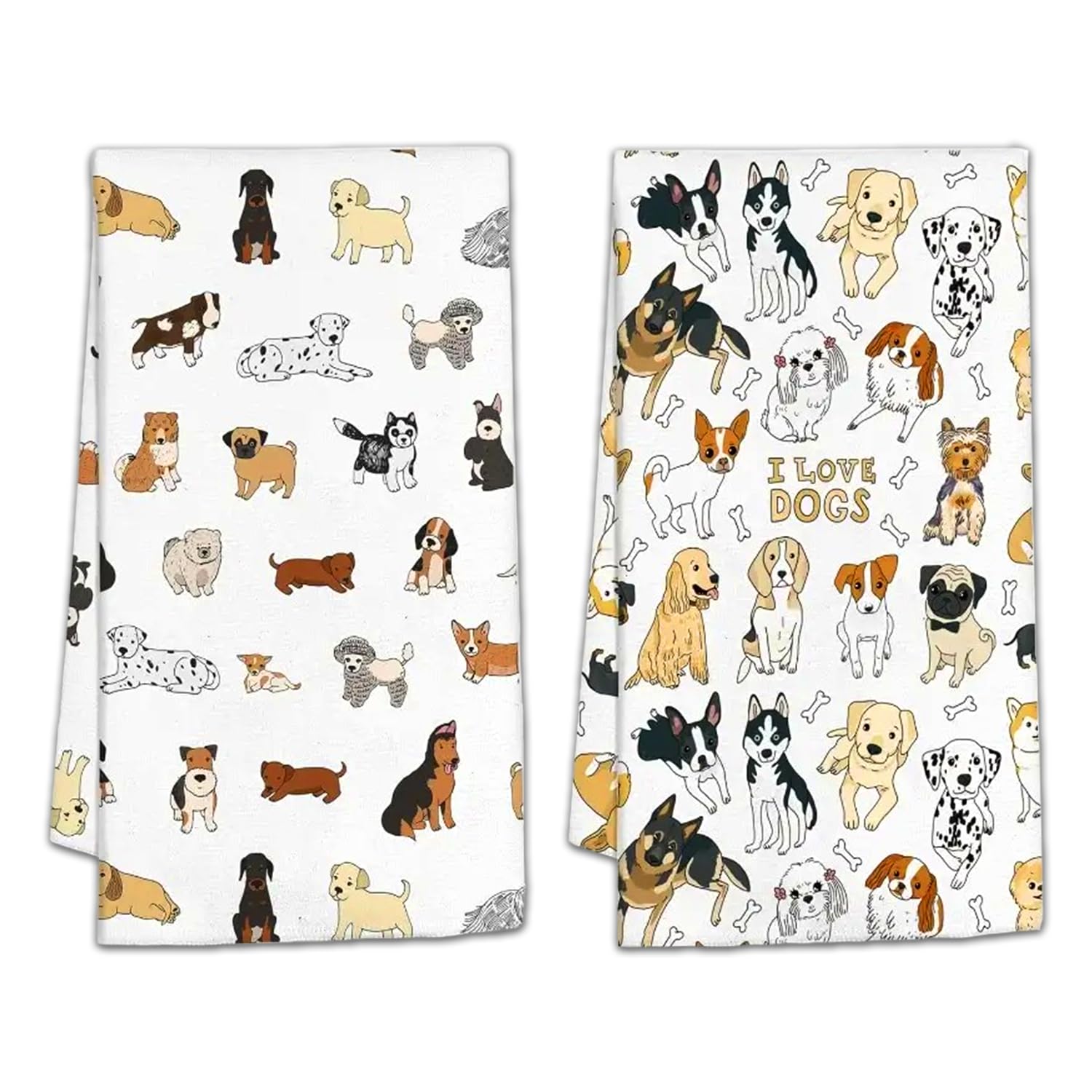 ZYNTAVA 2PCS Cute Dog Hand Towels, Soft Absorbent Bath Sheets Tea Towels, Kitchen Dish Cleaning Cloths for Bathroom, Kitchen, Pet Cleaning, Dog Lovers Gifts, 40x60c, White
