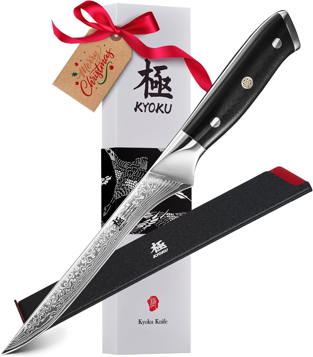 KYOKU Boning Knife - 7" - Shogun Series - Japanese Style VG10 Steel Core Forged Damascus Blade - with Sheath & Case