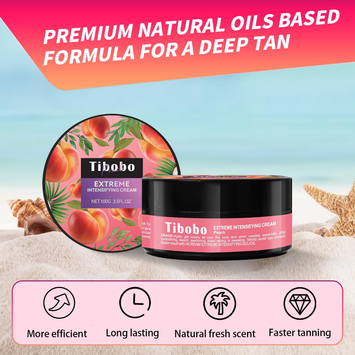 Premium żel przyspieszający opalanie 100 g – do stosowania w solarium i jako wzmacniacz opalania na świeżym powietrzu, szybko opalający krem z naturalną formułą oleju, nawilżenie (brzoskwinia)