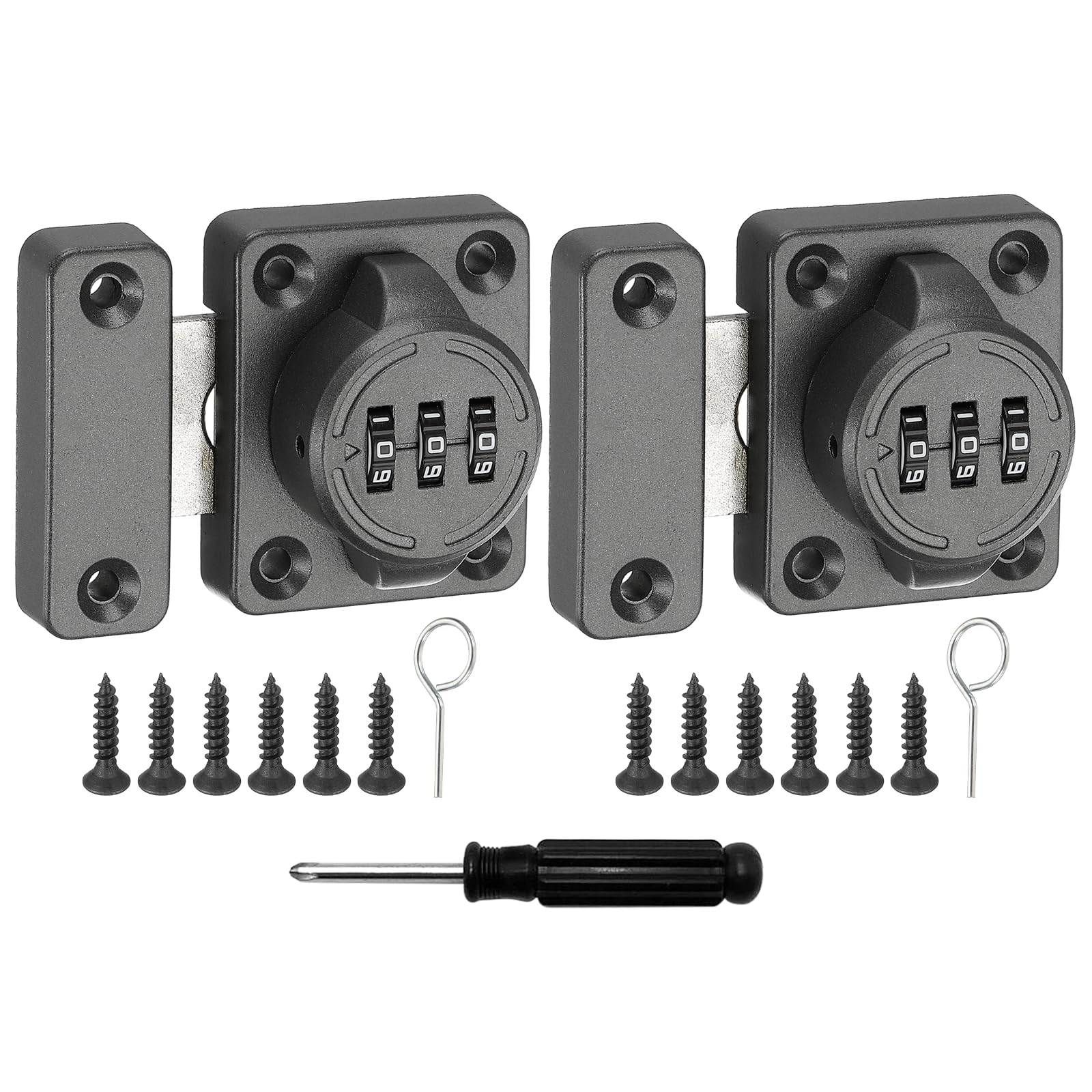 uxcell Cabinet Door Latch 2.05 x 1.65 Inch Zinc Alloy Keyless Combination Lock for Kitchen Cabinet Office Drawer Wooden Furniture Gray 2Pcs