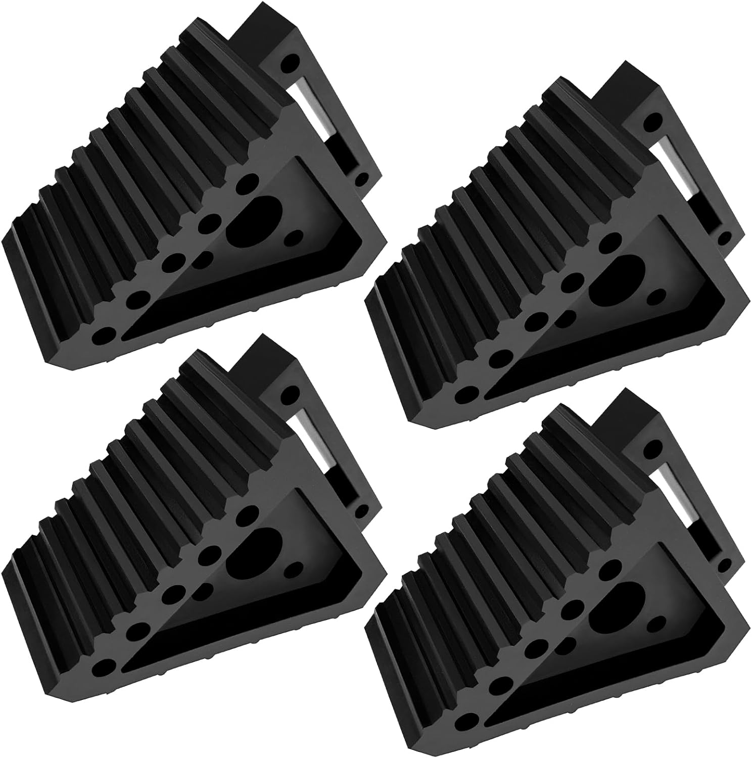 Taifa 4PCS Heavy Duty Rubber Wheel Chocks for Travel Trailers, RV Wheel Stoppers Tire Chock with Portable Handle for Camper Cars Trucks etc., Black