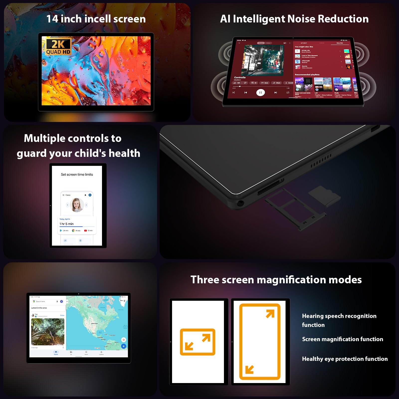 Tablette 14 Pouces Android 15 Tablette Tactile avec 4G LTE/5G WLAN,Octa-Core,11580mAh/20W/36GB+256GB/TF 1TB/13MP+8MP/GPS/GMS,Étui, Stylo Inclus,Noir