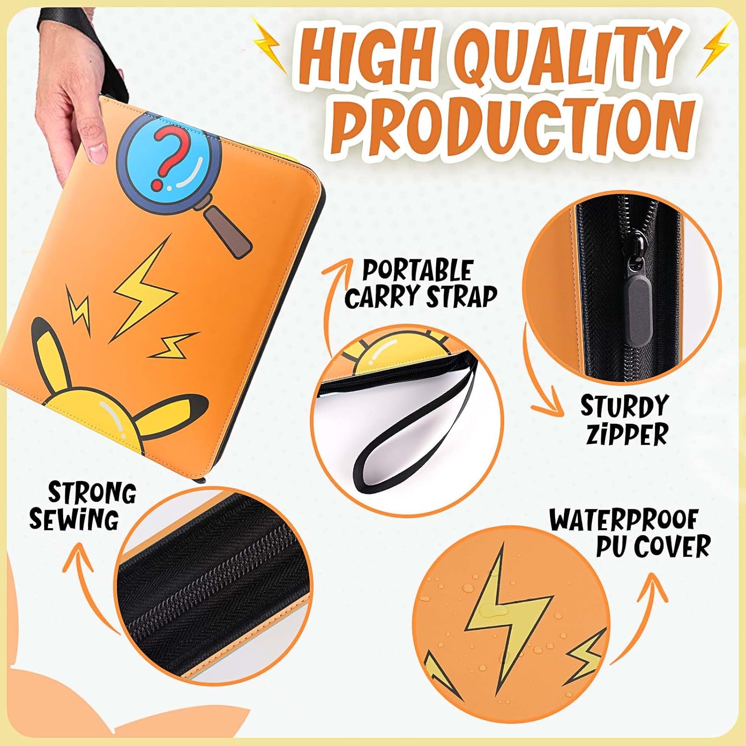GOROMA Card Binder 9-Pockets, 900 Pockets Card Holder with 50 Removable Sleeves, Trading Card Collector Zipper Album Holder, Orange
