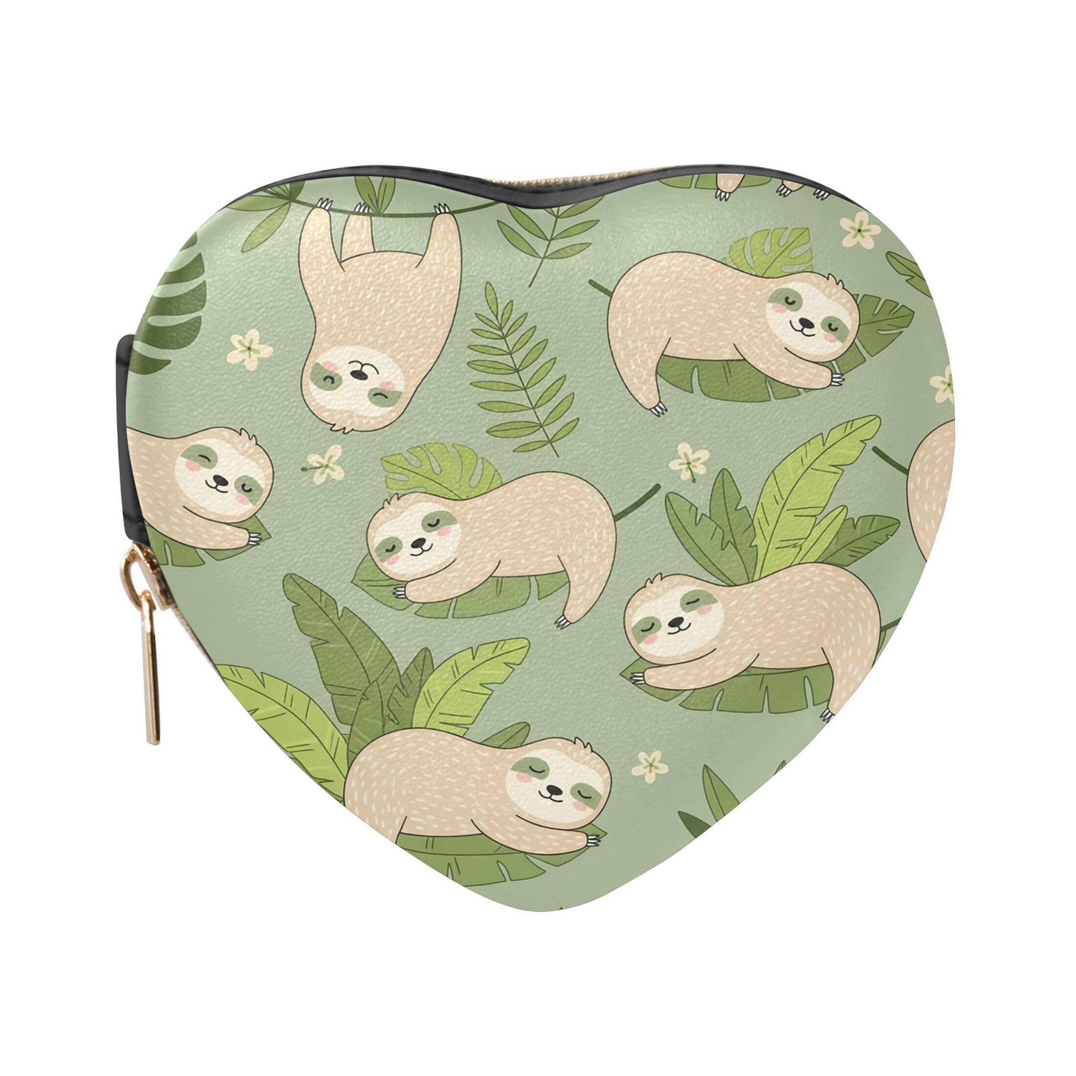 Fuauuyl Sloth Small Jewelry Box Heart-Shaped Jewelry Case, Portable Travel Organizer Bridesmaid Proposal Gift for Women Girls