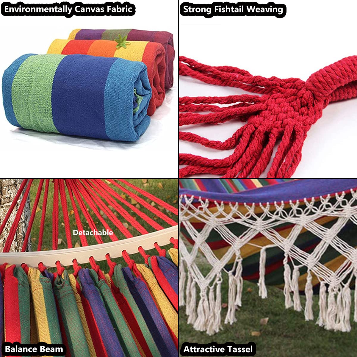 Baumwolle Canvas Hängematte Quaste, Doppel Boho Hängematte mit Makramee Fransen, Tragbare Hängematten Schaukel Outdoor für Camping Freien Innen Garten mit Tragetasche, 150kg Tragkraft Pink Stripes