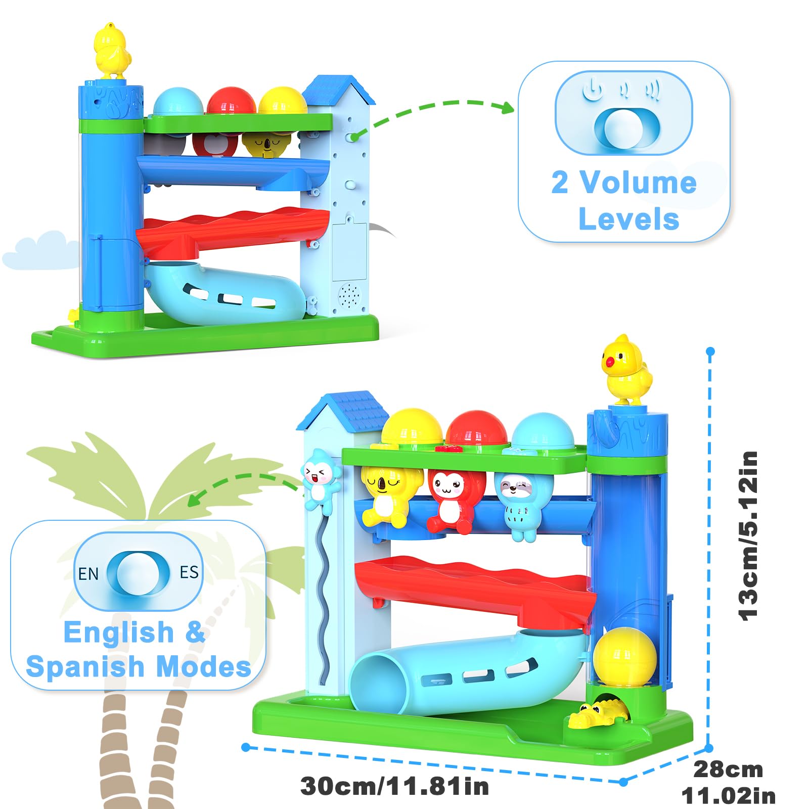 Hammer Montessori - Juguetes musicales interactivos para niños y niñas de 1 a 2 años, juguete educativo STEM con inglés y español, para edades de 6 a 9, 9 a 12, 12 a 18, 18 a 24 meses 6