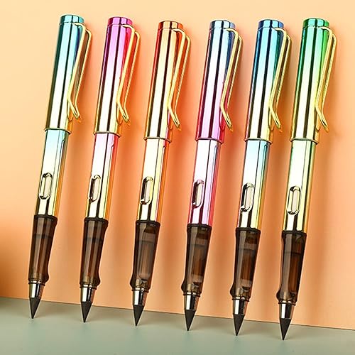 Miniatura 2 de 6 juegos de lápices eternos con 6 puntas de repuesto, lápiz infinito sin tinta con borradores, lápiz mágico para siempre para niños para escribir,