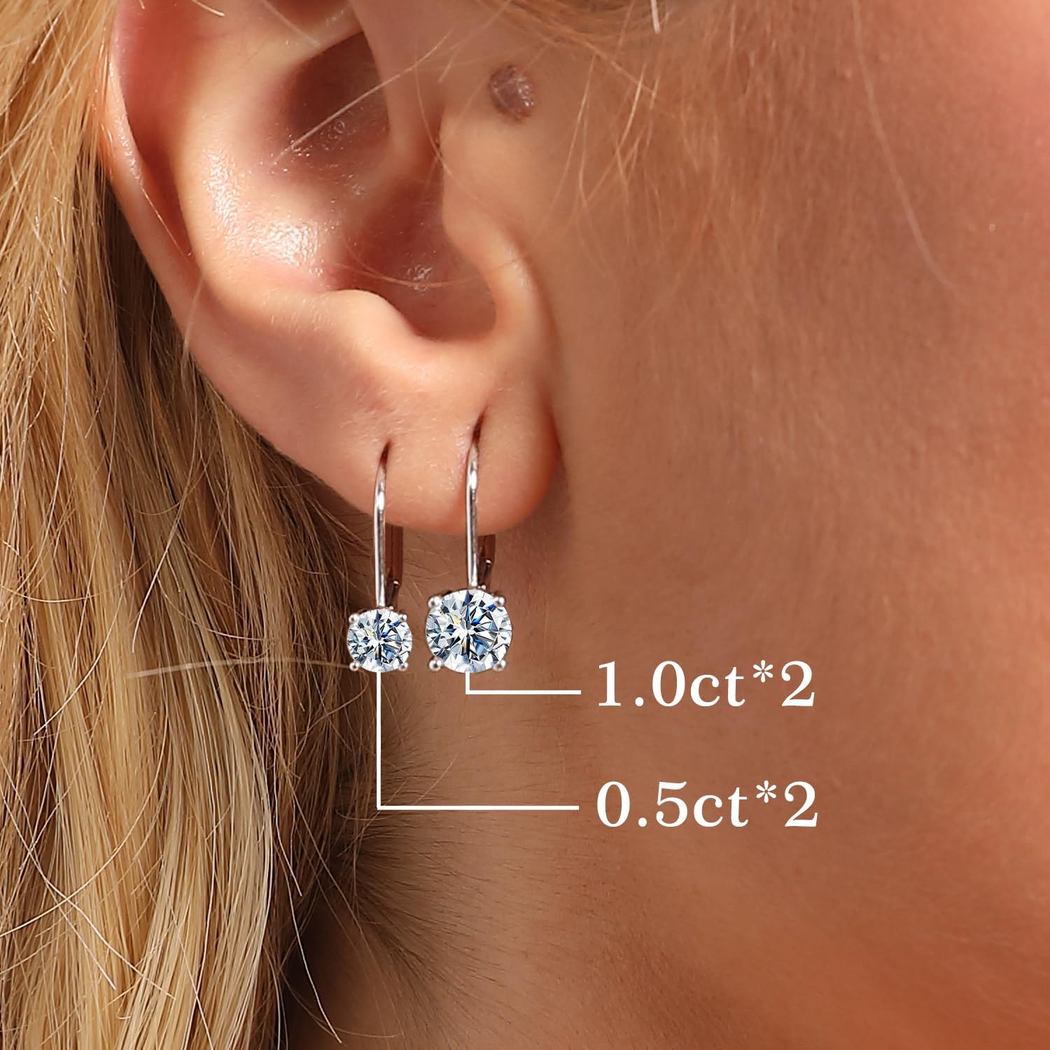 Moissanite Earrings for Women 2.0CT D Color,18K White Gold Plated Sterling Silver Dangle Earrings, Leverback Drop Earrings Jewelry for Gifts( - Image 3